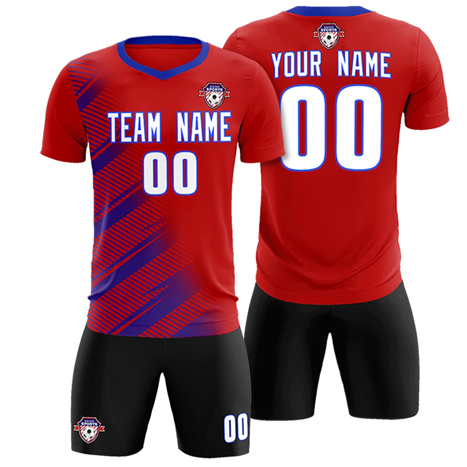 Custom Red Royal Blue Casual Printing Sportswear Soccer Sets Jersey