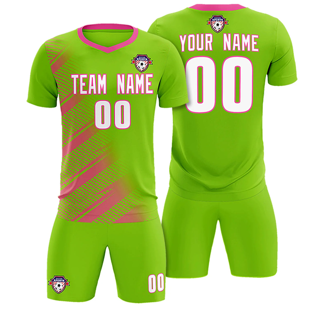Custom Neon Green Orange Casual Printing Sportswear Soccer Sets Jersey