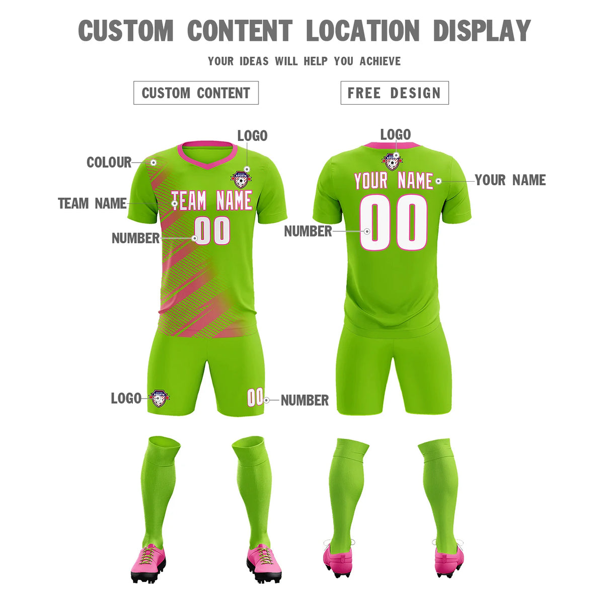 Custom Neon Green Orange Casual Printing Sportswear Soccer Sets Jersey