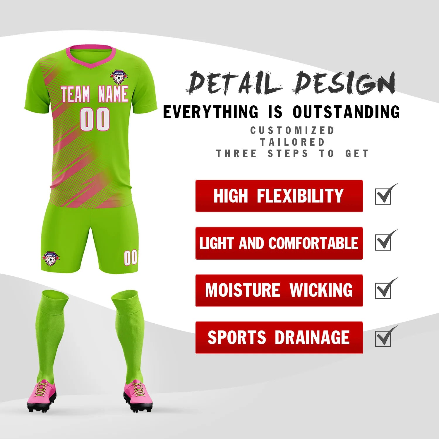 Custom Neon Green Orange Casual Printing Sportswear Soccer Sets Jersey