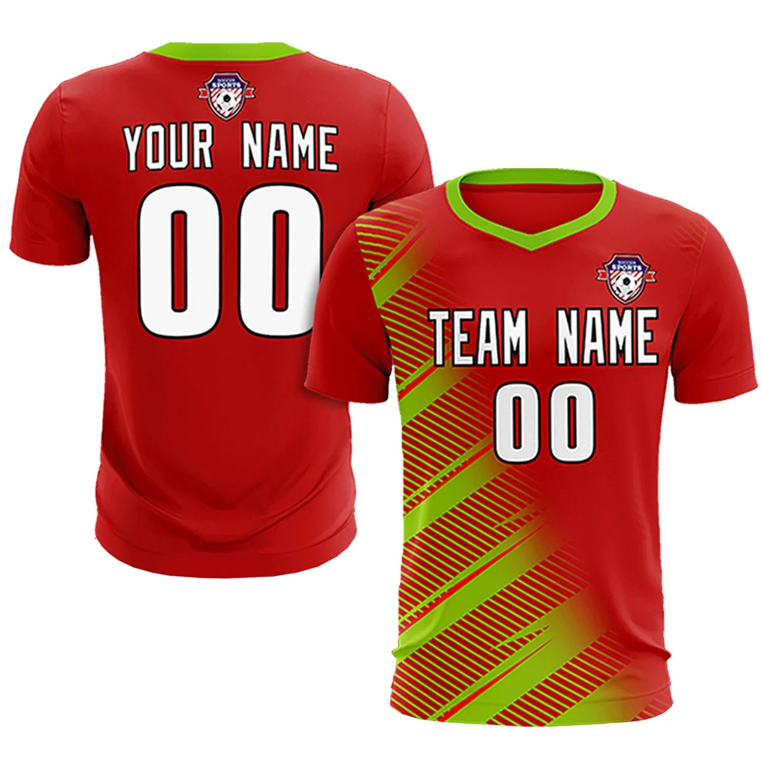 Custom Red Neon Green Casual Printing Sportswear Soccer Sets Jersey