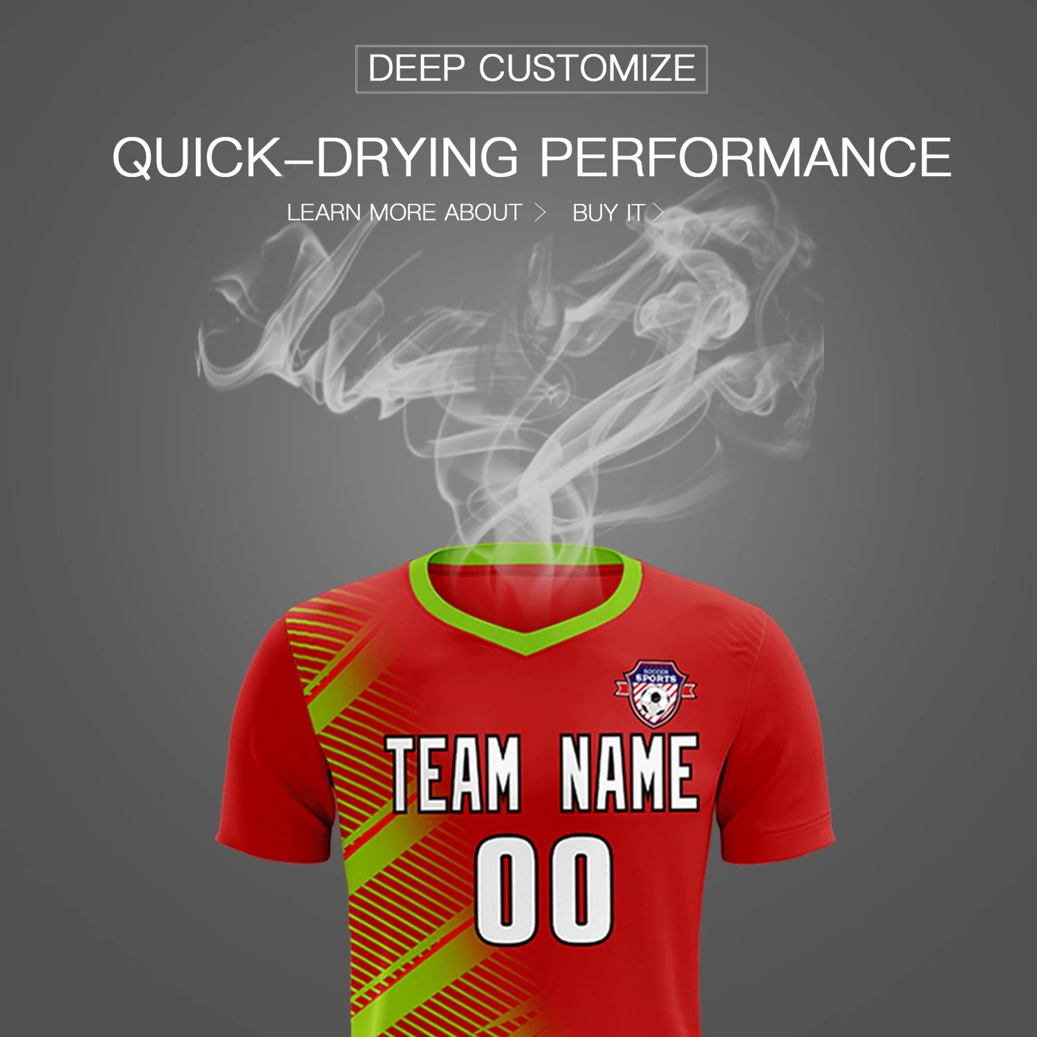 Custom Red Neon Green Casual Printing Sportswear Soccer Sets Jersey