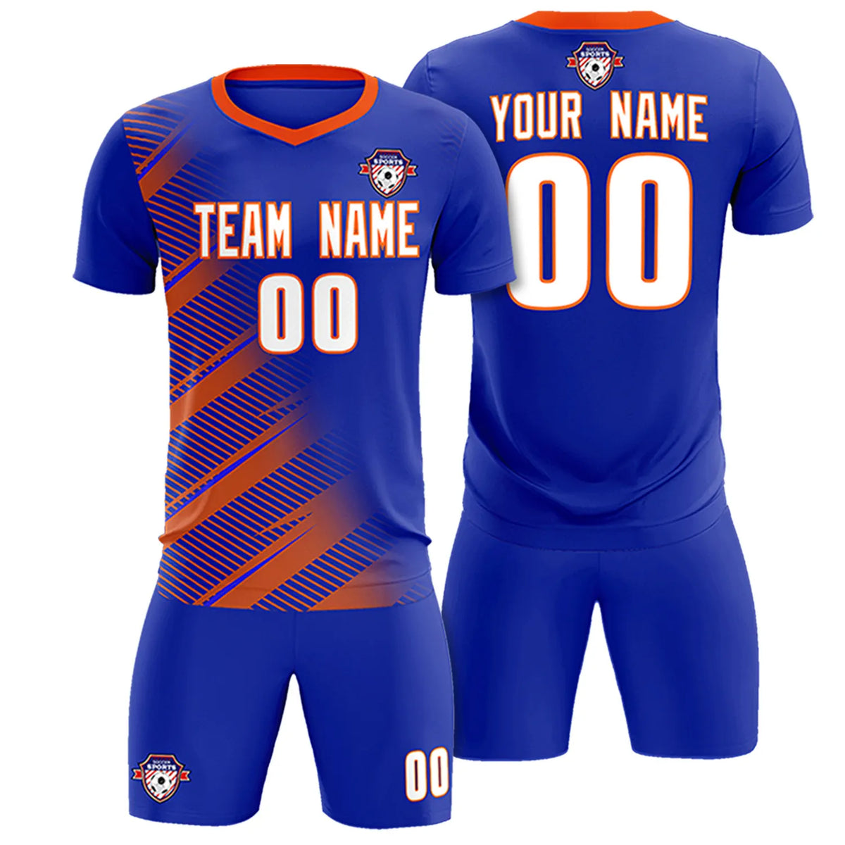 Custom Royal Blue Orange Casual Printing Sportswear Soccer Sets Jersey