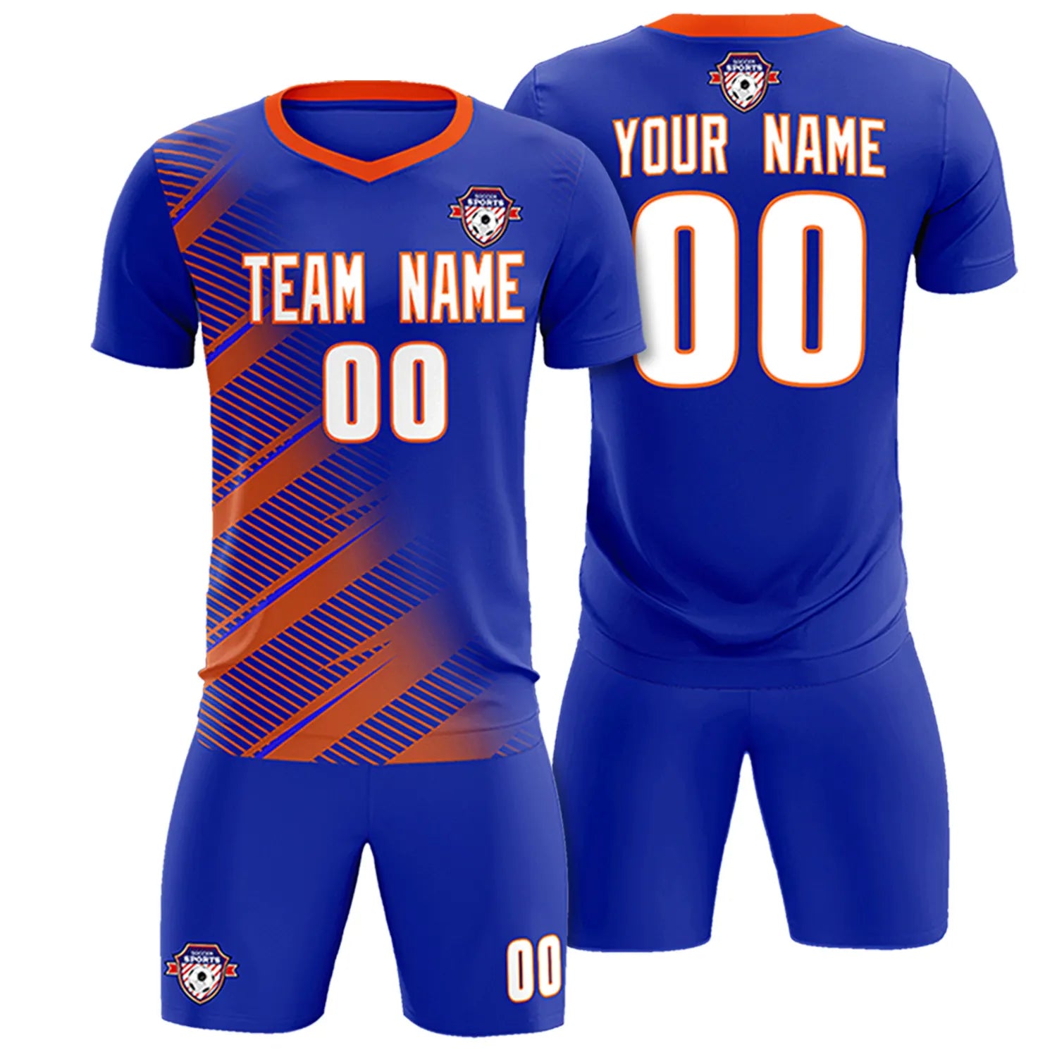 Custom Royal Blue Orange Casual Printing Sportswear Soccer Sets Jersey