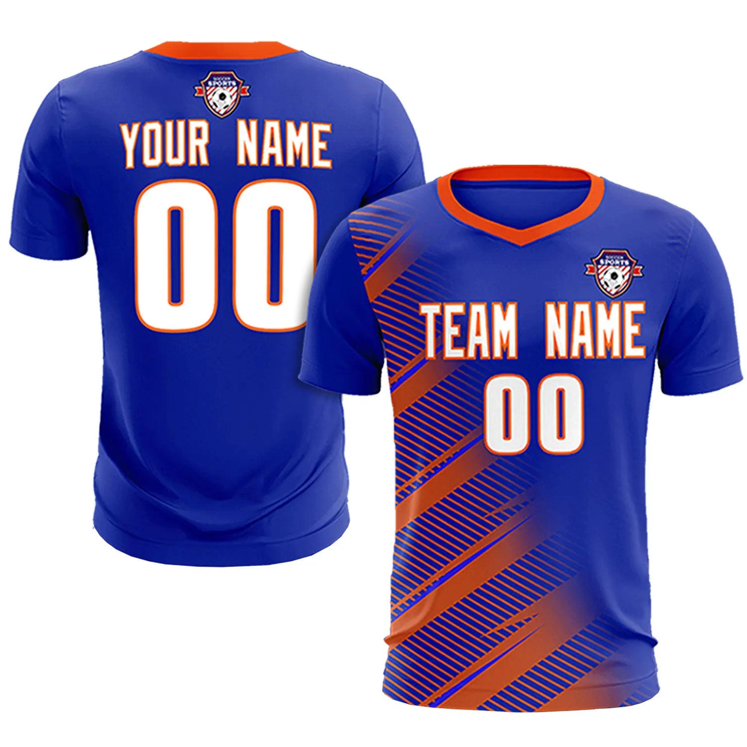Custom Royal Blue Orange Casual Printing Sportswear Soccer Sets Jersey