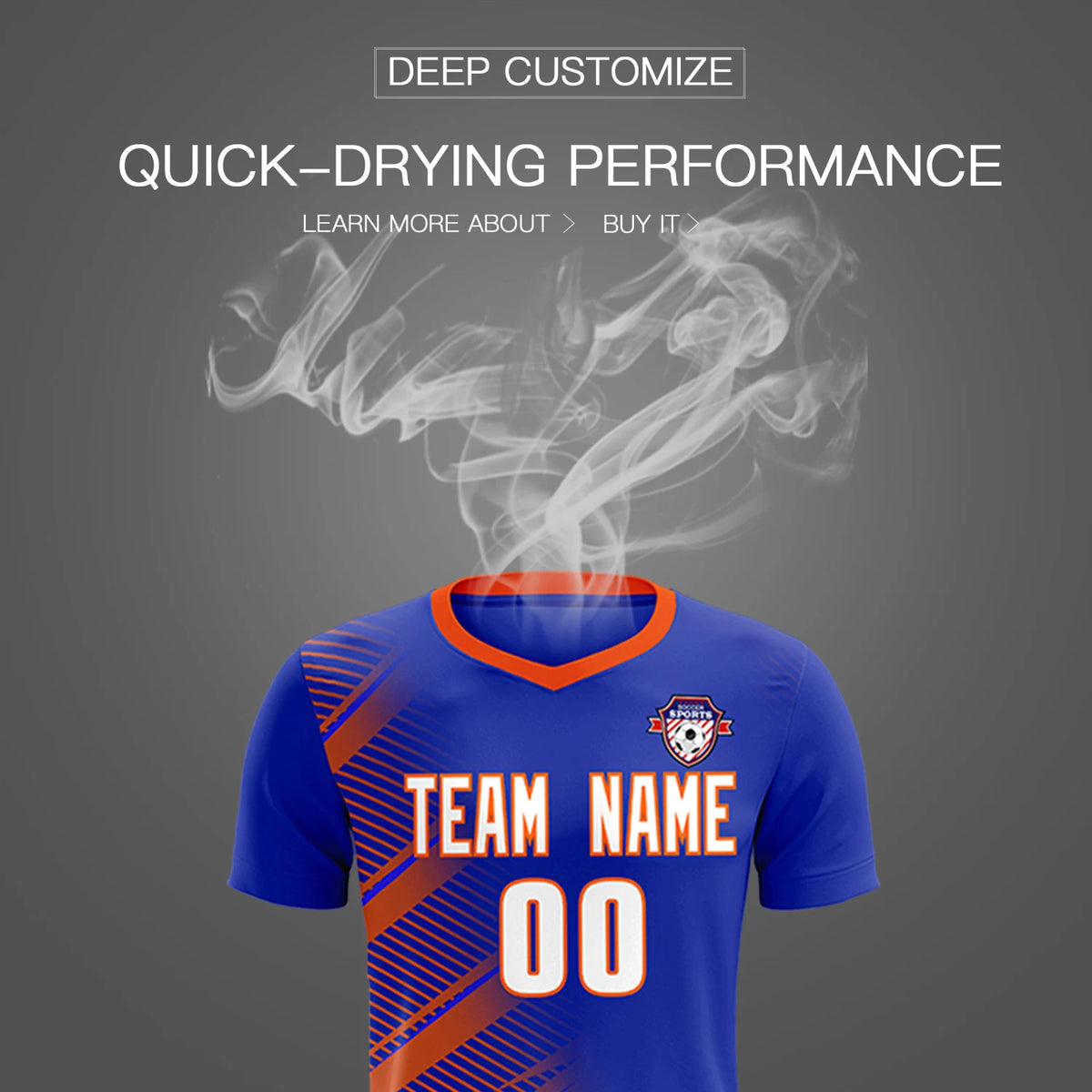 Custom Royal Blue Orange Casual Printing Sportswear Soccer Sets Jersey
