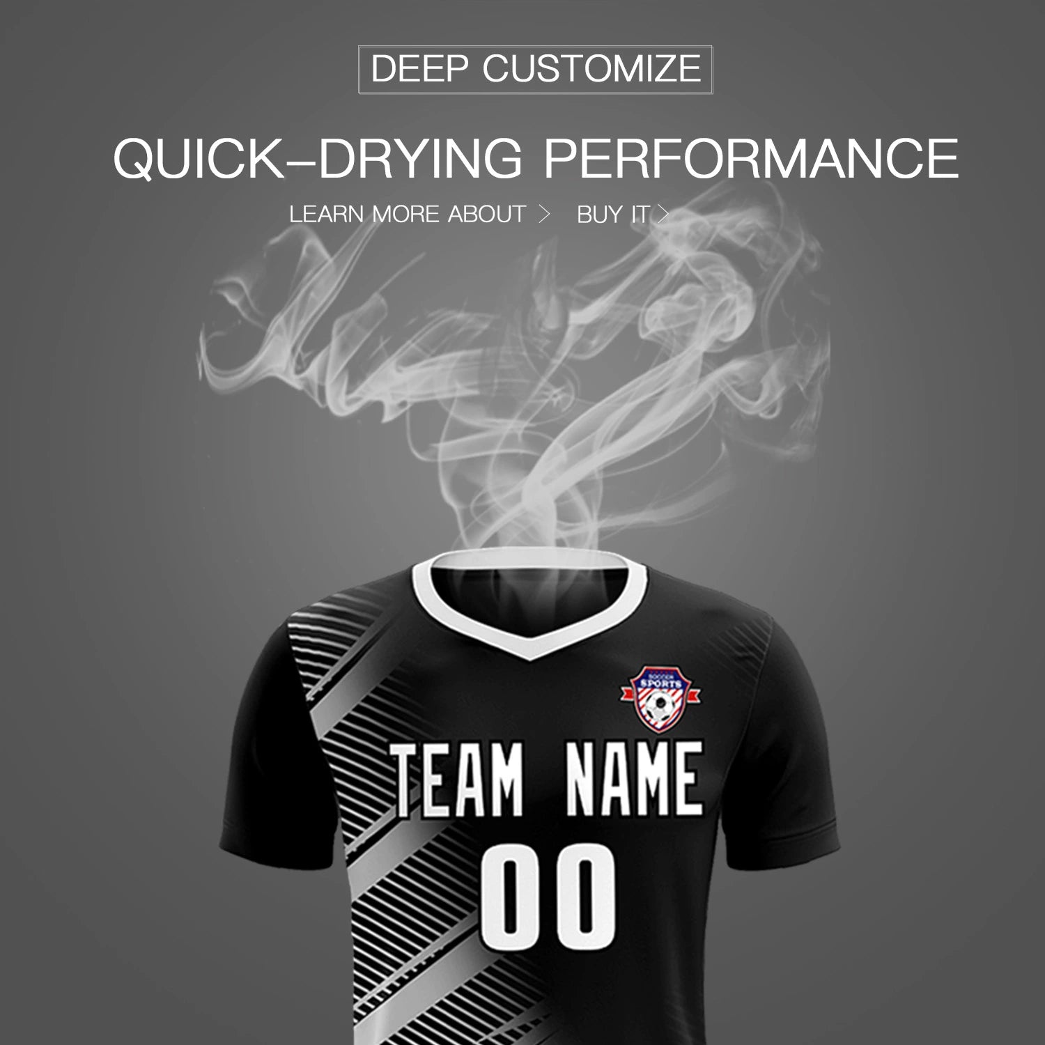 Custom Black White Casual Printing Sportswear Soccer Sets Jersey