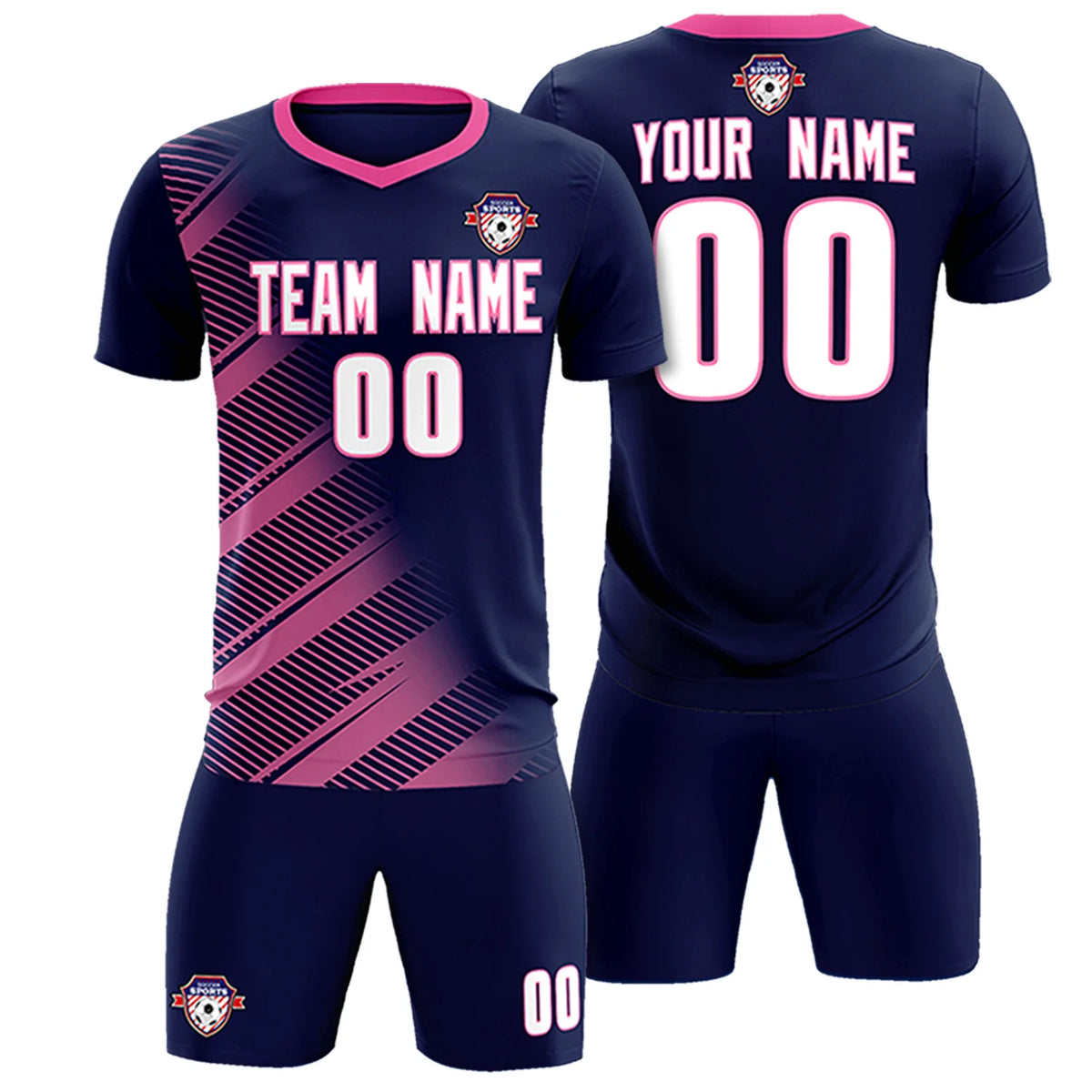 Custom Navy Pink Casual Printing Sportswear Soccer Sets Jersey