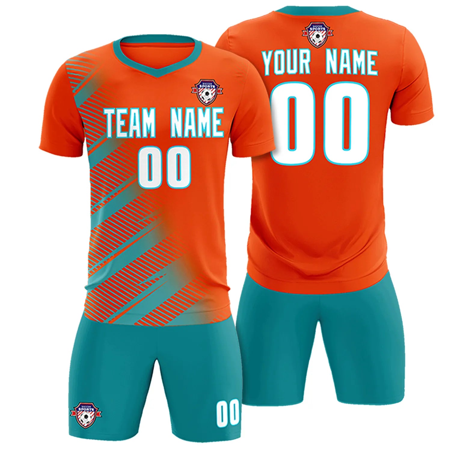 Custom Orange Aqua Casual Printing Sportswear Soccer Sets Jersey