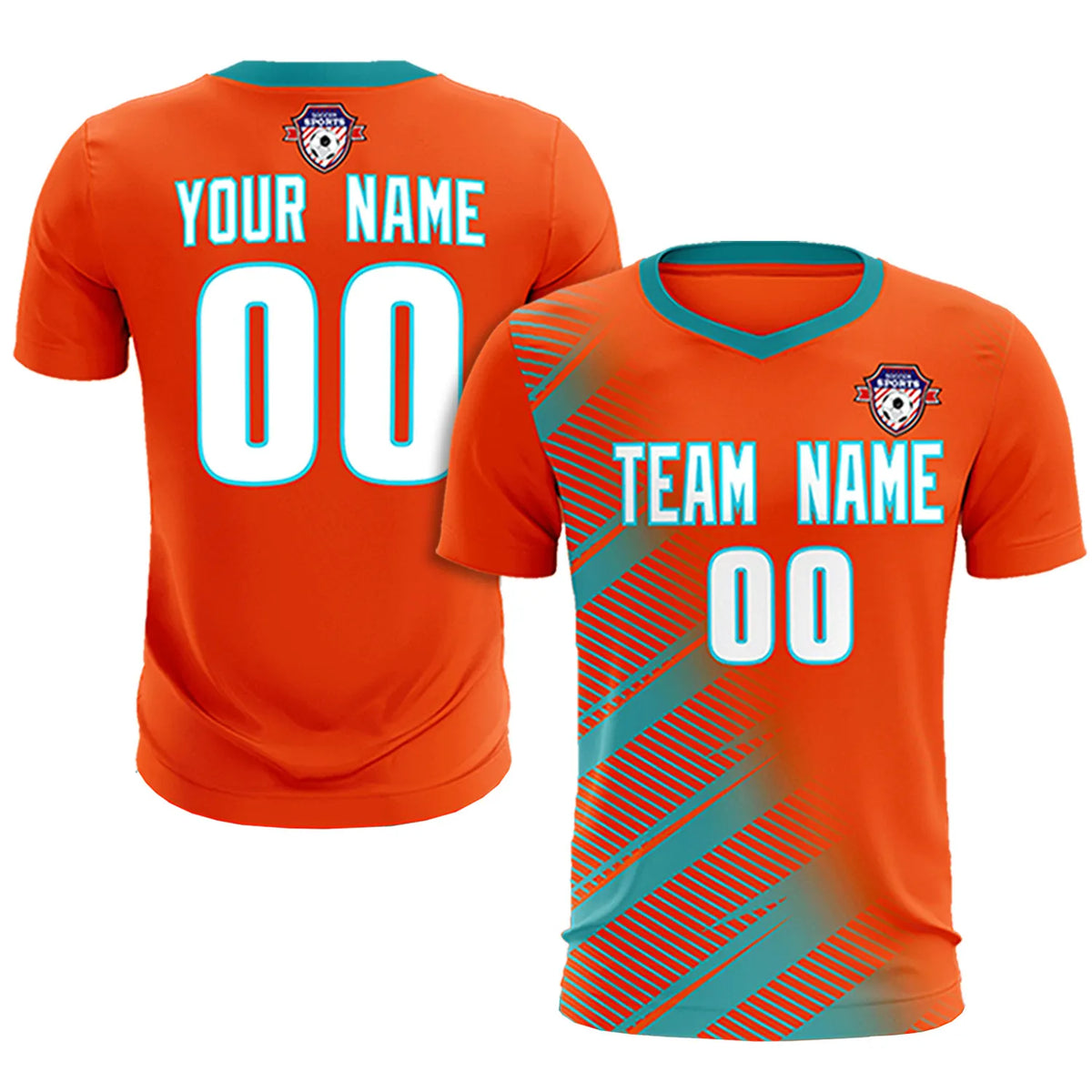 Custom Orange Aqua Casual Printing Sportswear Soccer Sets Jersey