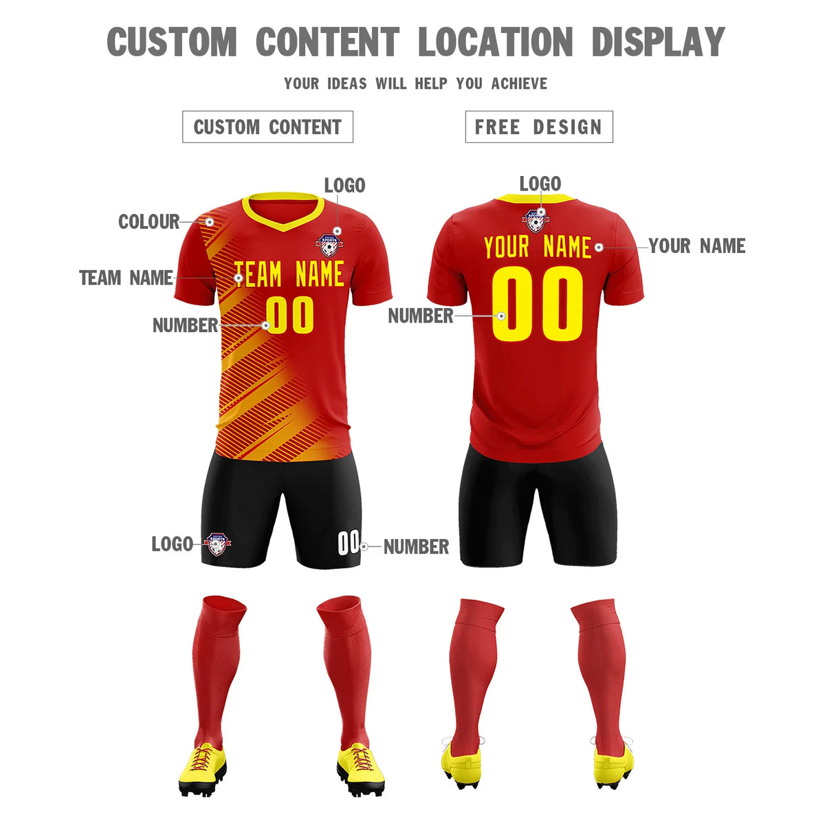 Custom Red Gold01 Casual Printing Sportswear Soccer Sets Jersey