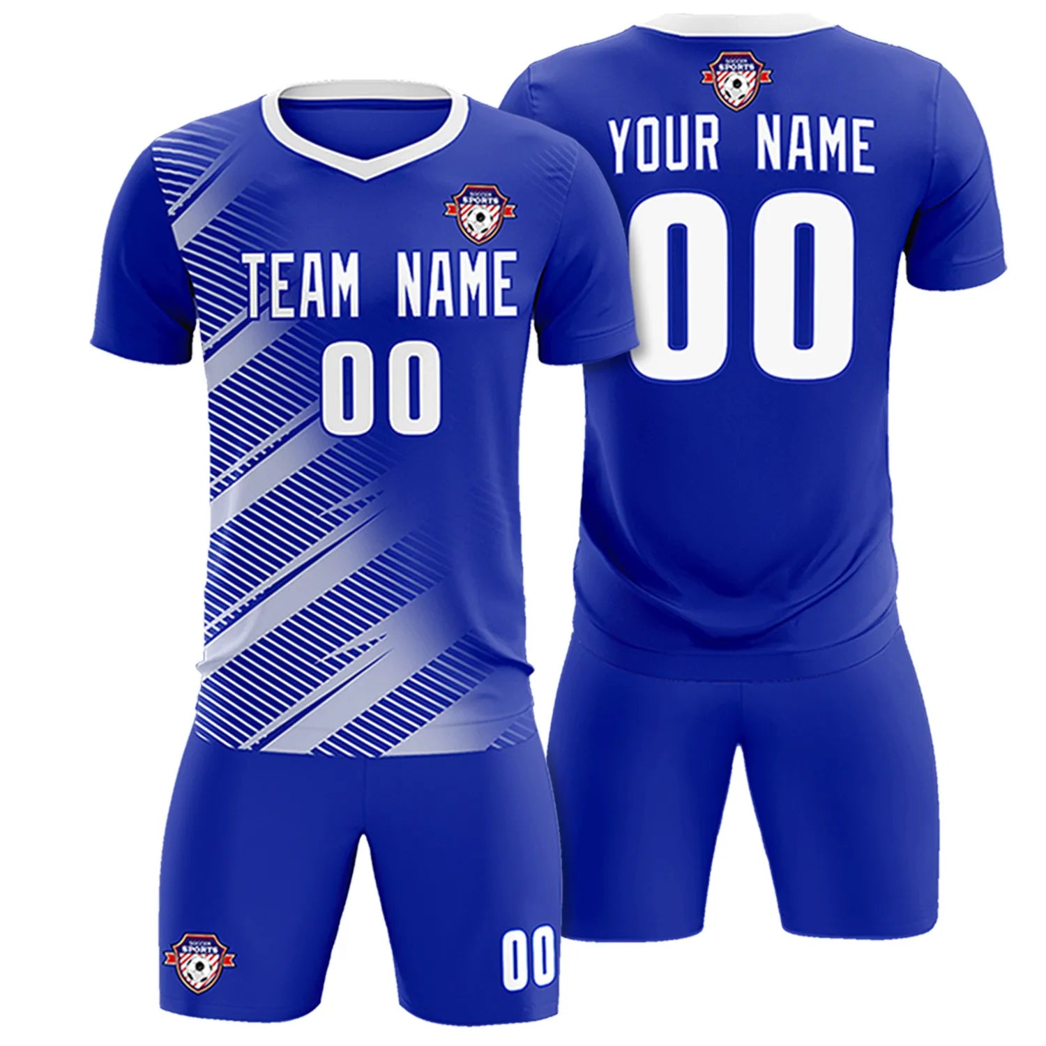 Custom Royal Blue White Casual Printing Sportswear Soccer Sets Jersey