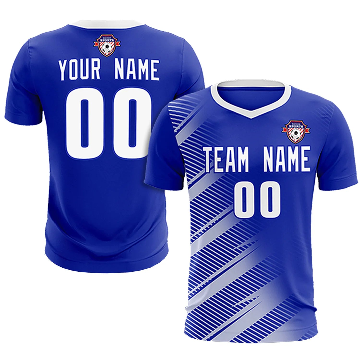 Custom Royal Blue White Casual Printing Sportswear Soccer Sets Jersey