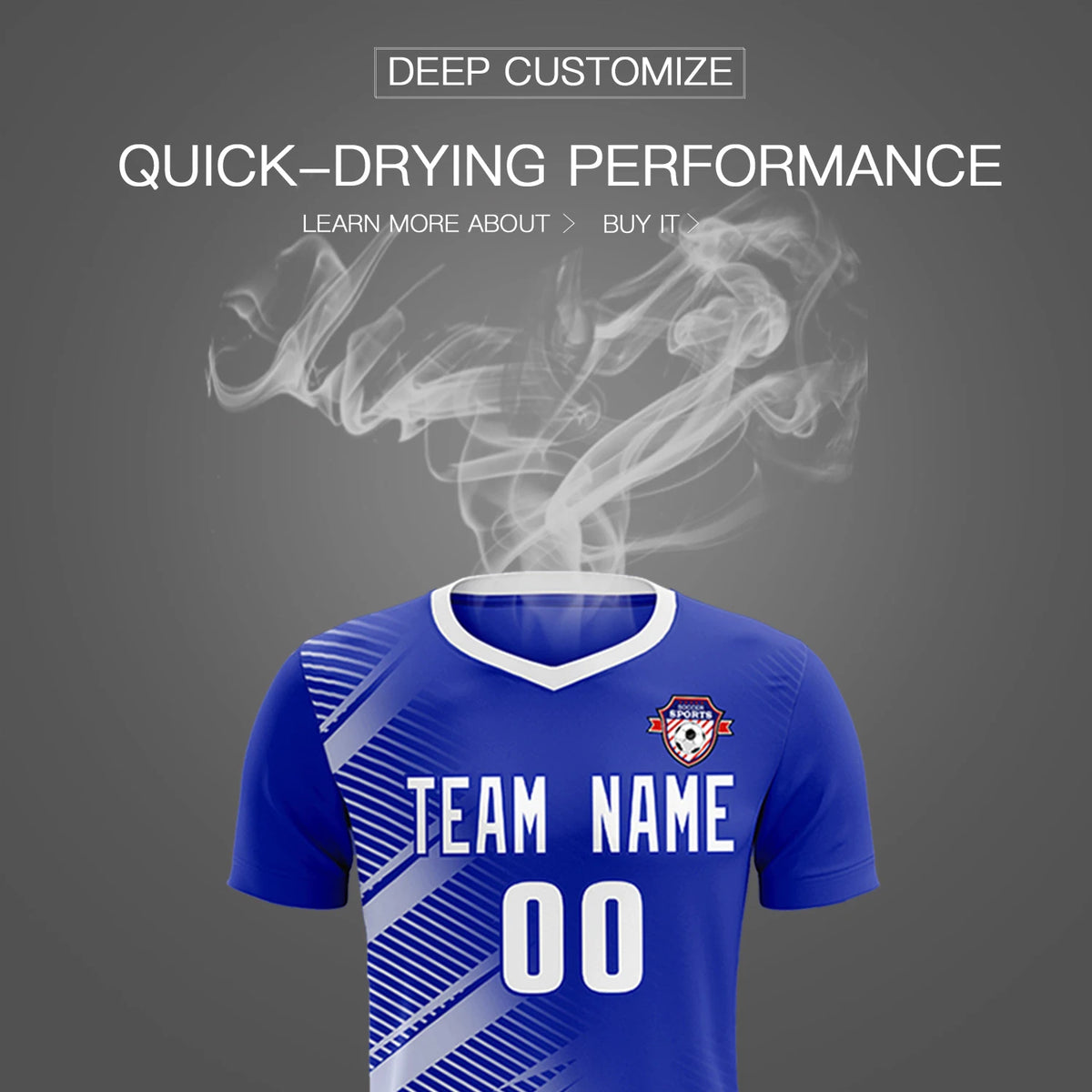 Custom Royal Blue White Casual Printing Sportswear Soccer Sets Jersey