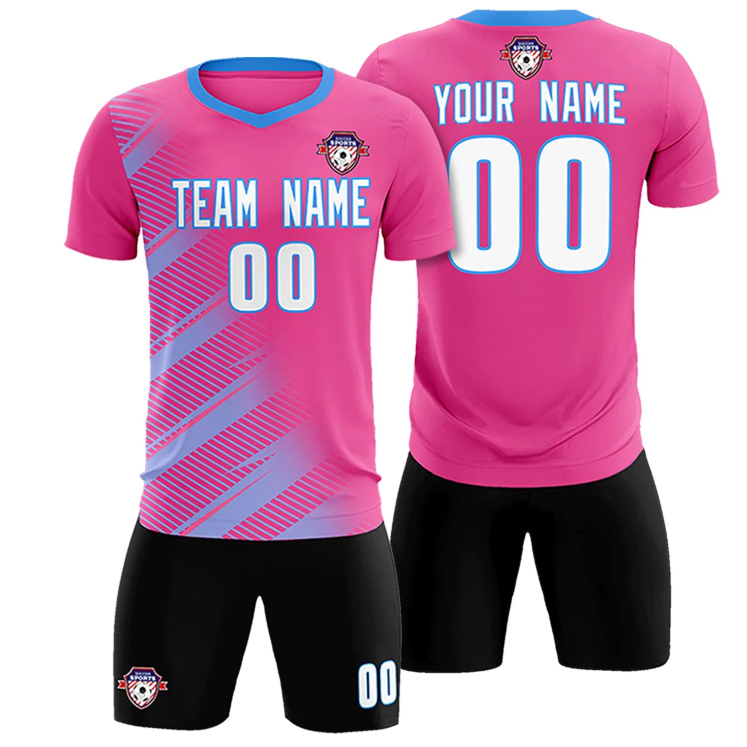 Custom Pink Powder Blue Casual Printing Sportswear Soccer Sets Jersey