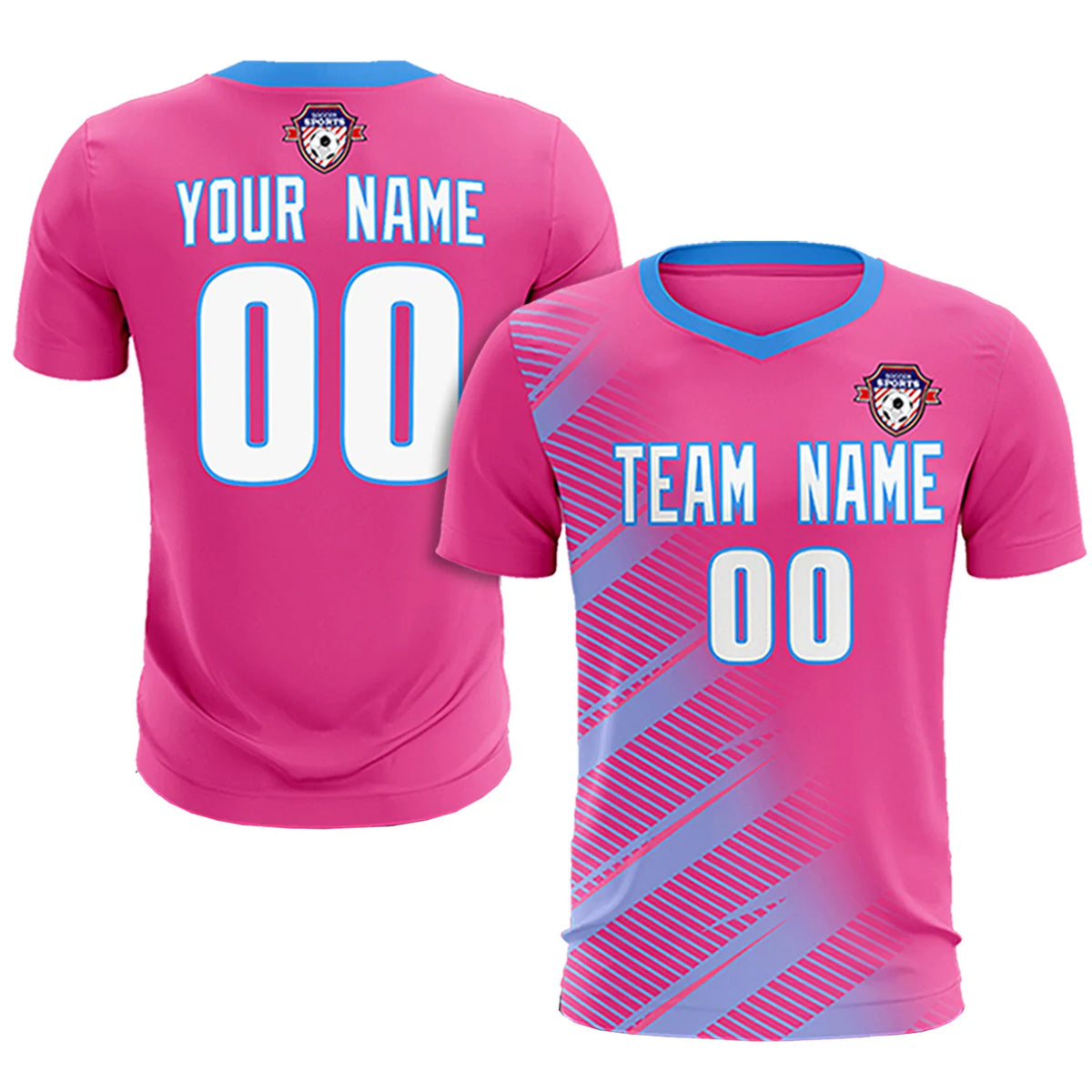 Custom Pink Powder Blue Casual Printing Sportswear Soccer Sets Jersey