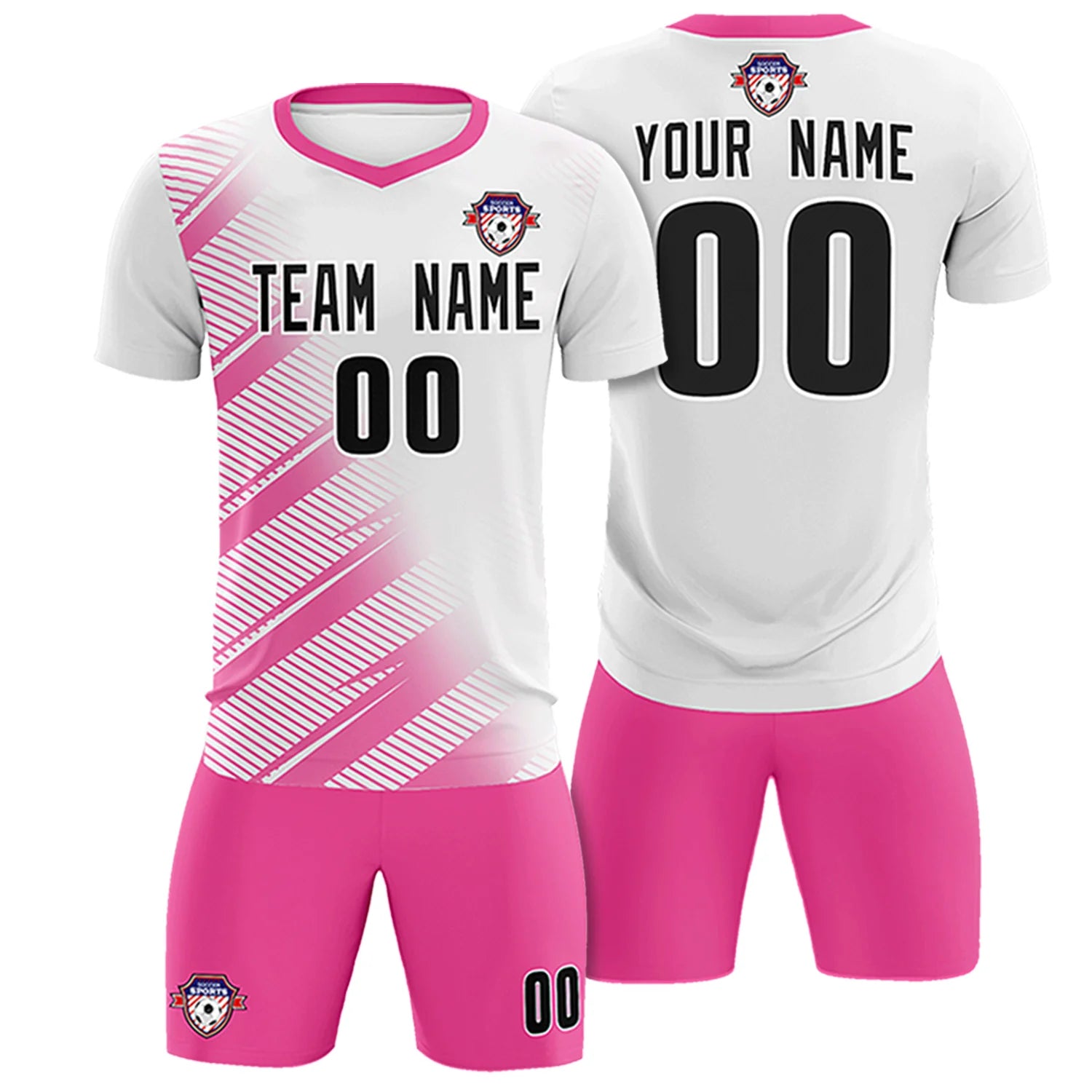 Custom White Pink Casual Printing Sportswear Soccer Sets Jersey