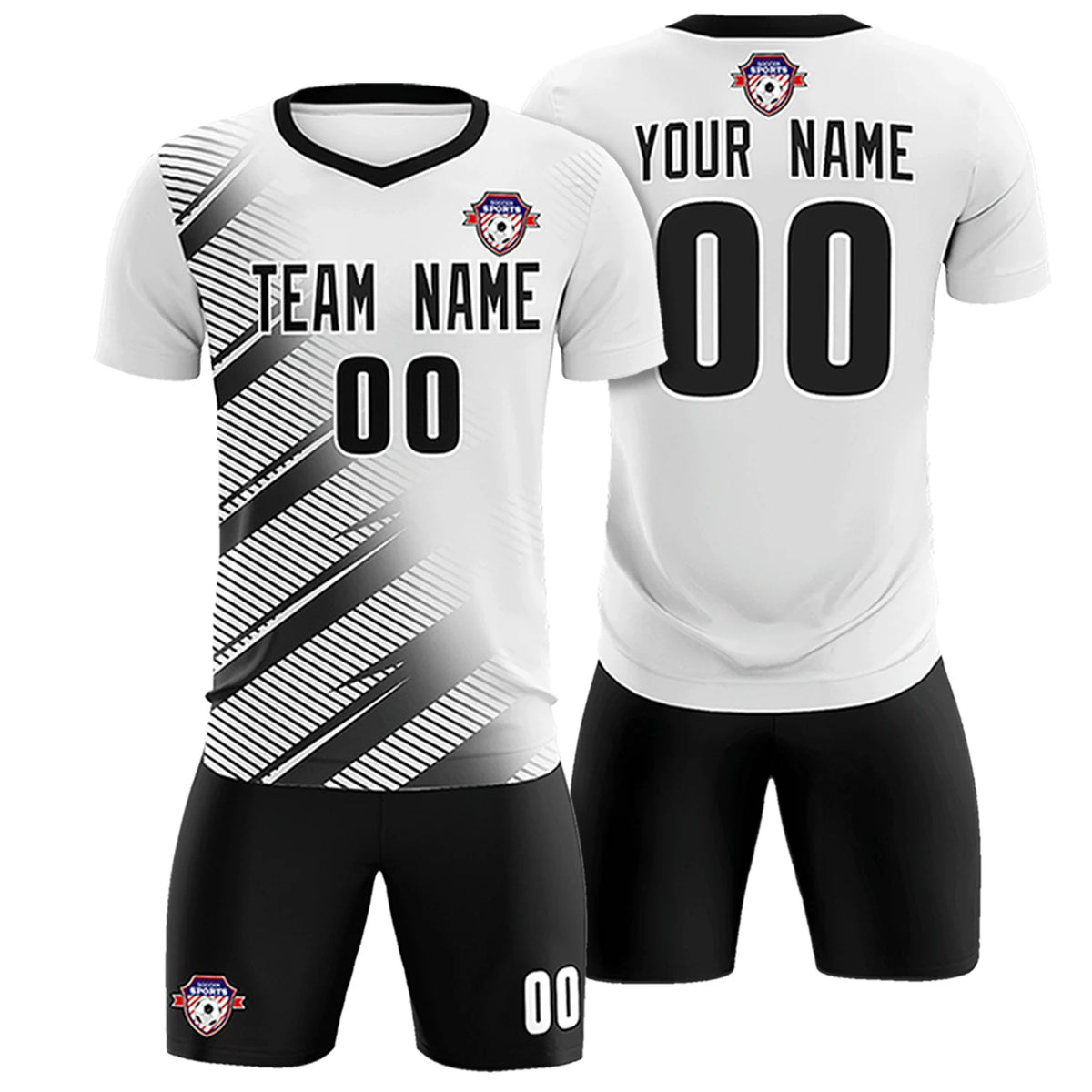 Custom White Black Casual Printing Sportswear Soccer Sets Jersey
