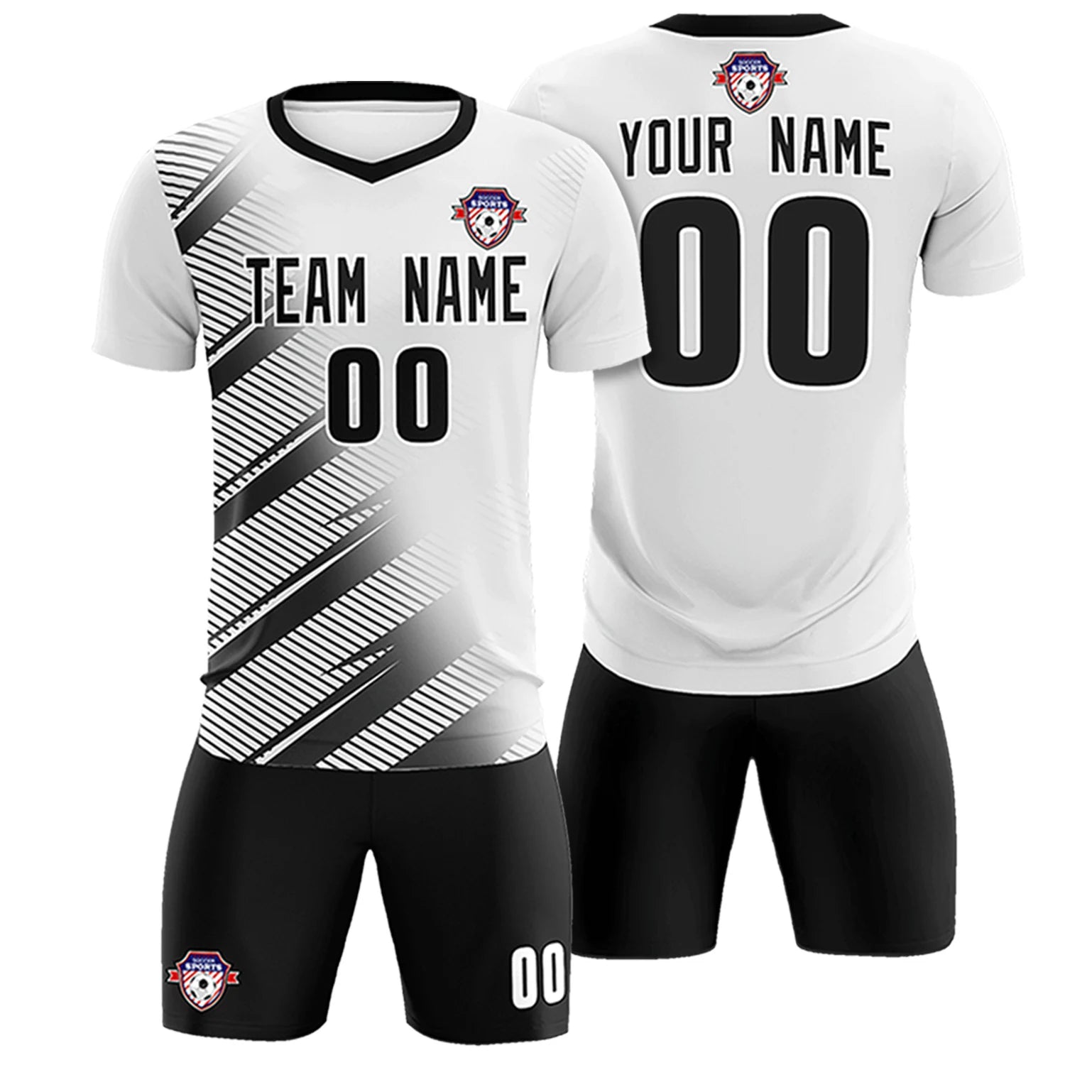 Custom White Black Casual Printing Sportswear Soccer Sets Jersey