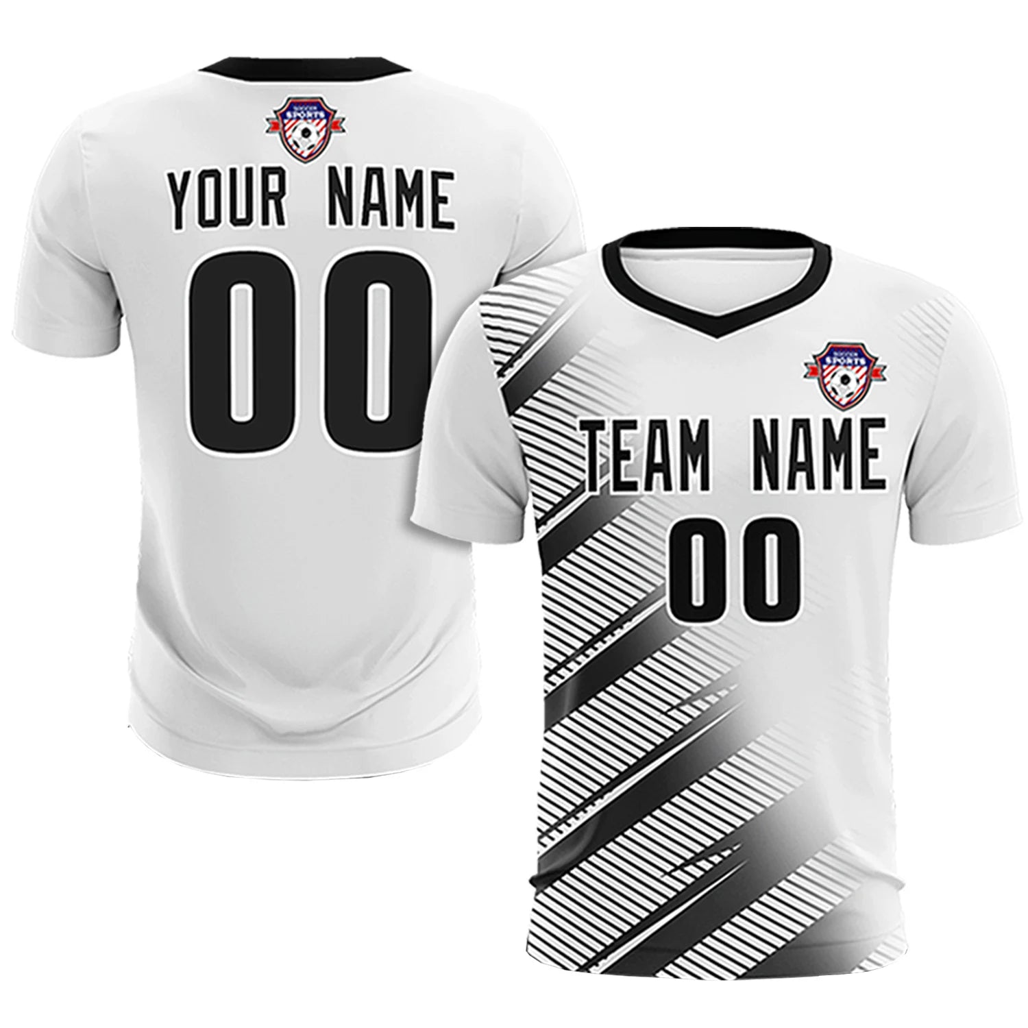 Custom White Black Casual Printing Sportswear Soccer Sets Jersey