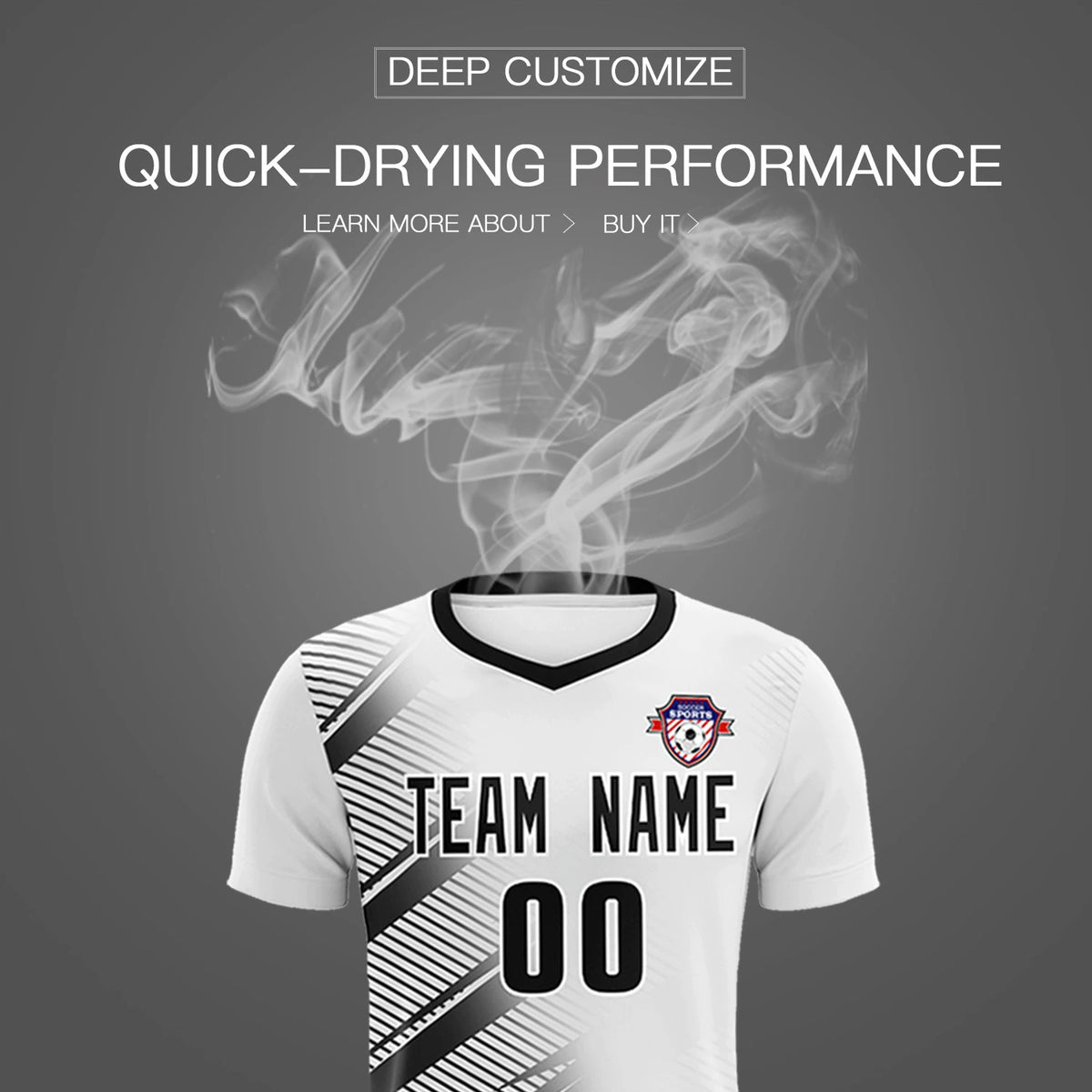 Custom White Black Casual Printing Sportswear Soccer Sets Jersey