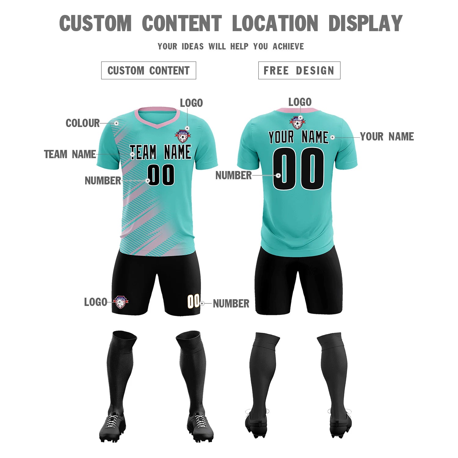 Custom Bright Green Light Pink Casual Printing Sportswear Soccer Sets Jersey