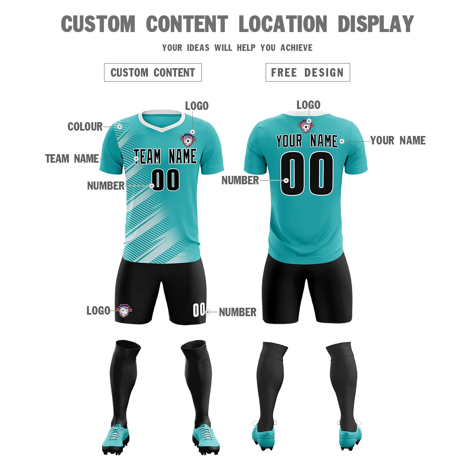 Custom Bright Green White Casual Printing Sportswear Soccer Sets Jersey