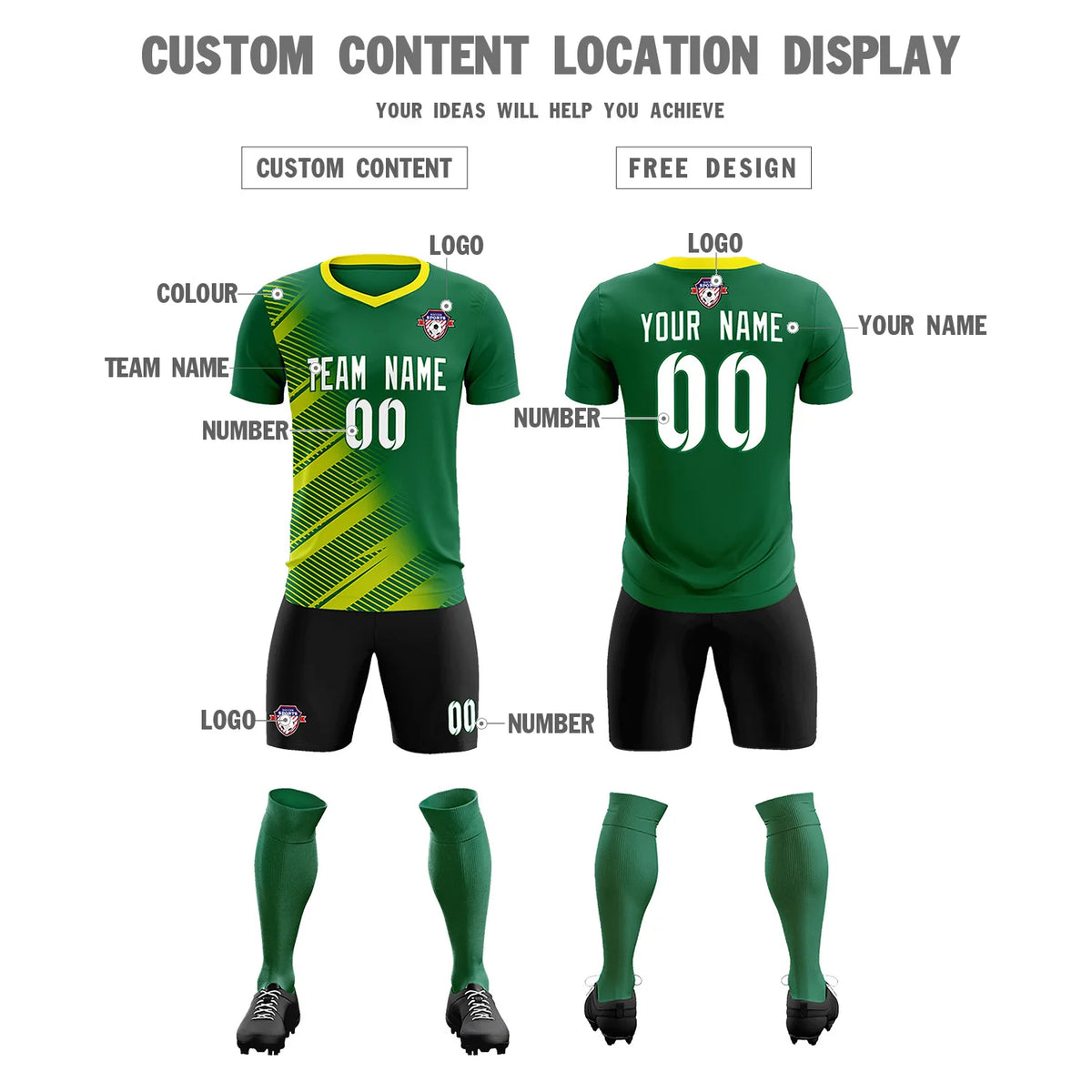 Custom Green Gold01 Casual Printing Sportswear Soccer Sets Jersey