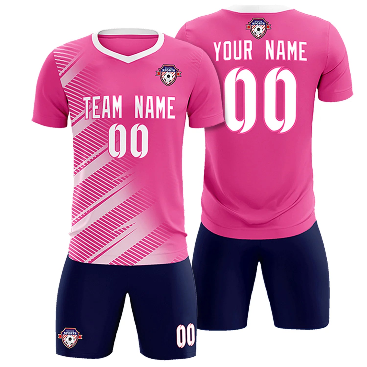 Custom Pink White Casual Printing Sportswear Soccer Sets Jersey