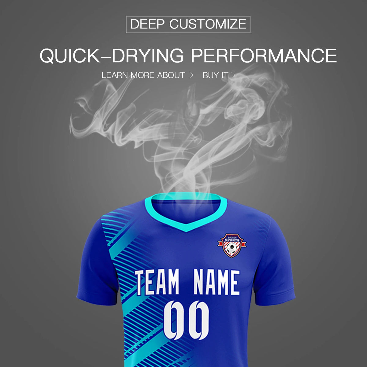Custom Royal Blue Sky Blue Casual Printing Sportswear Soccer Sets Jersey