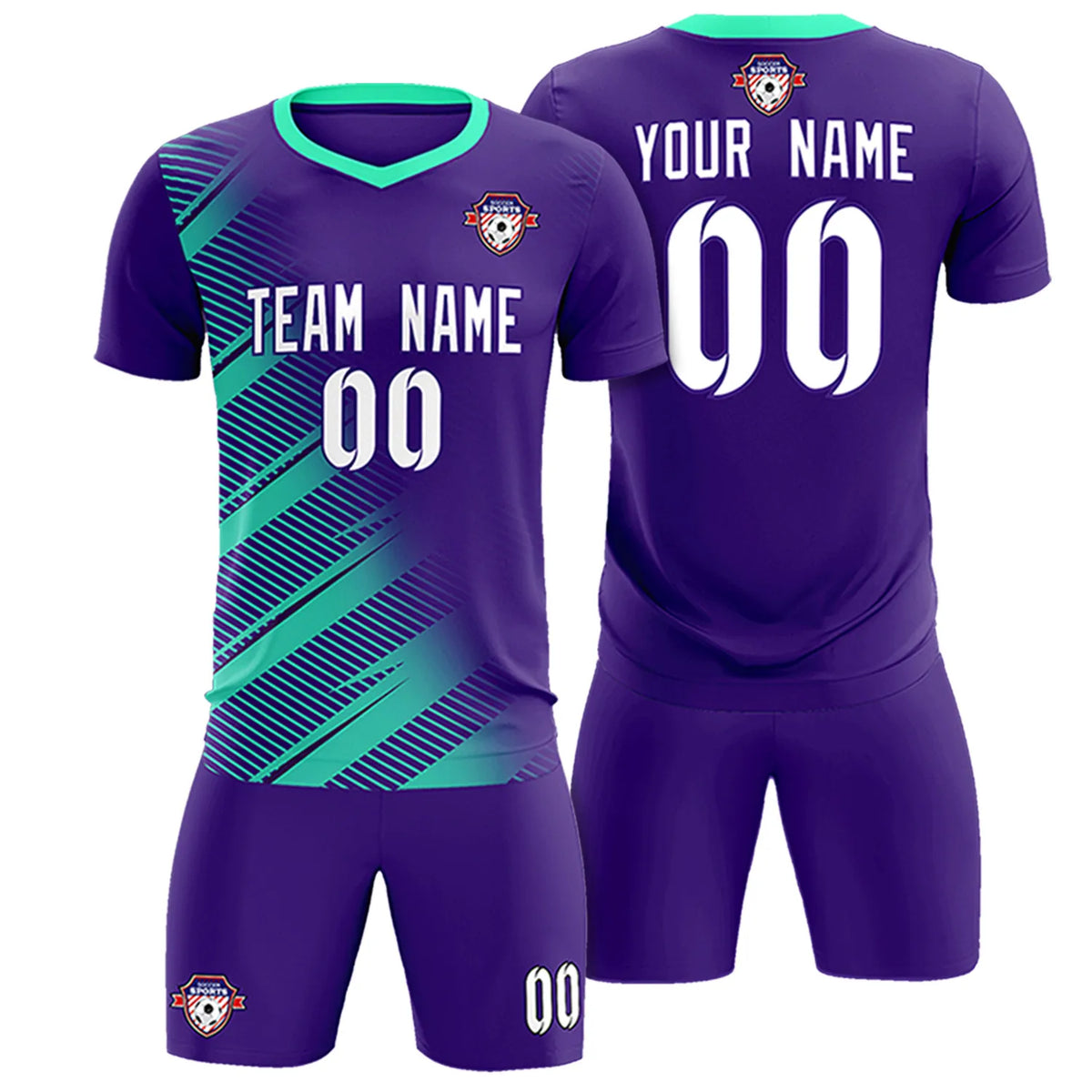Custom Purple Bright Blue Casual Printing Sportswear Soccer Sets Jersey