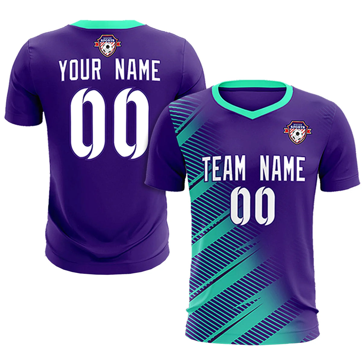 Custom Purple Bright Blue Casual Printing Sportswear Soccer Sets Jersey