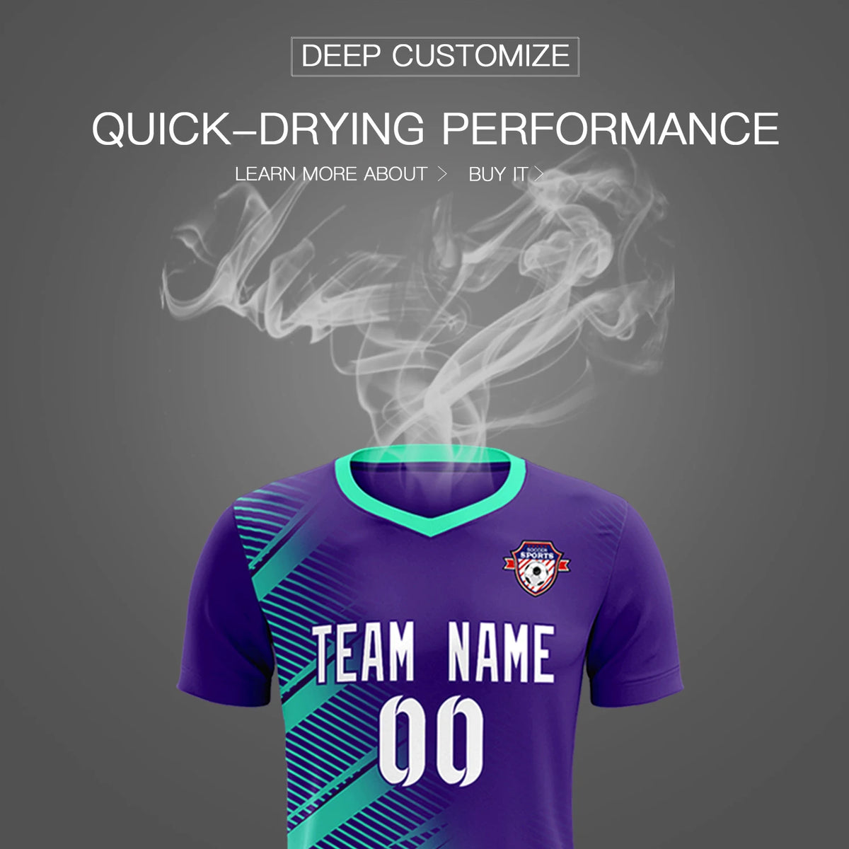 Custom Purple Bright Blue Casual Printing Sportswear Soccer Sets Jersey