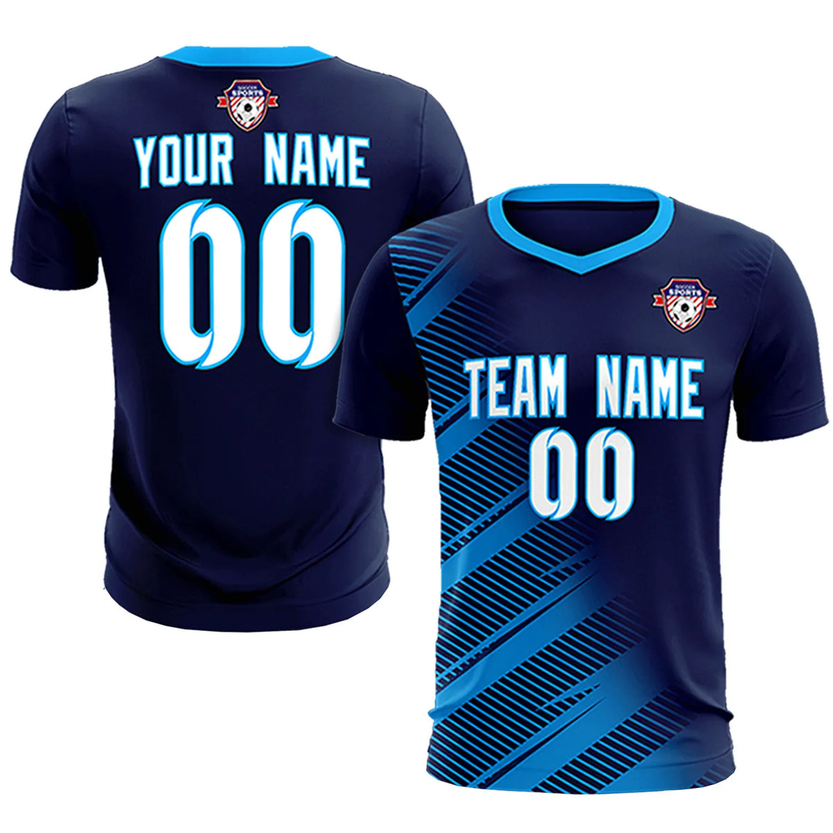 Custom Navy Powder Blue Casual Printing Sportswear Soccer Sets Jersey