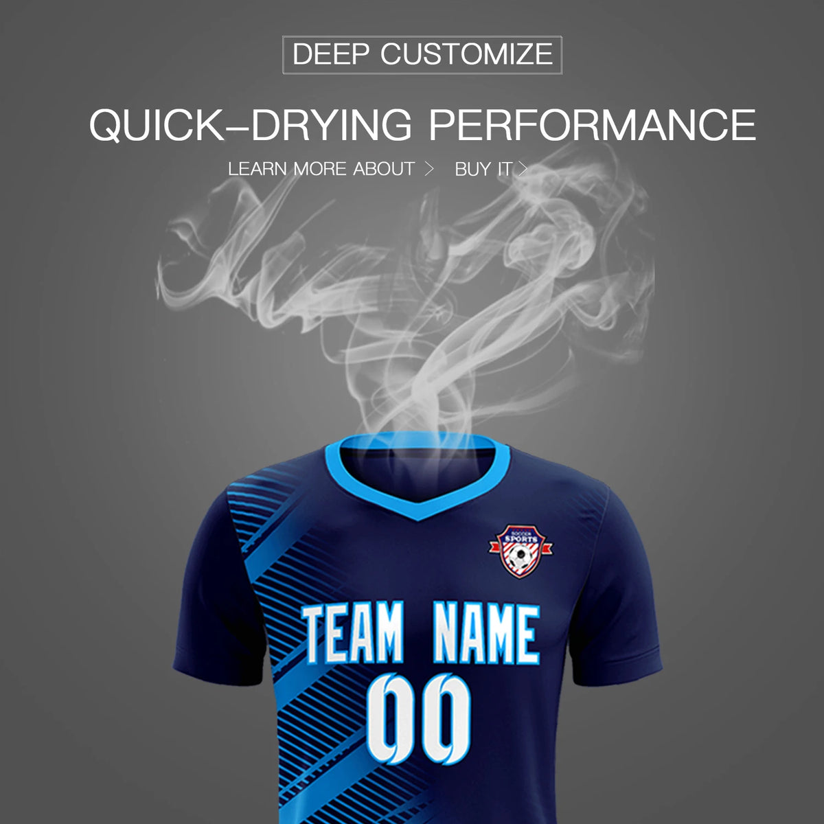 Custom Navy Powder Blue Casual Printing Sportswear Soccer Sets Jersey