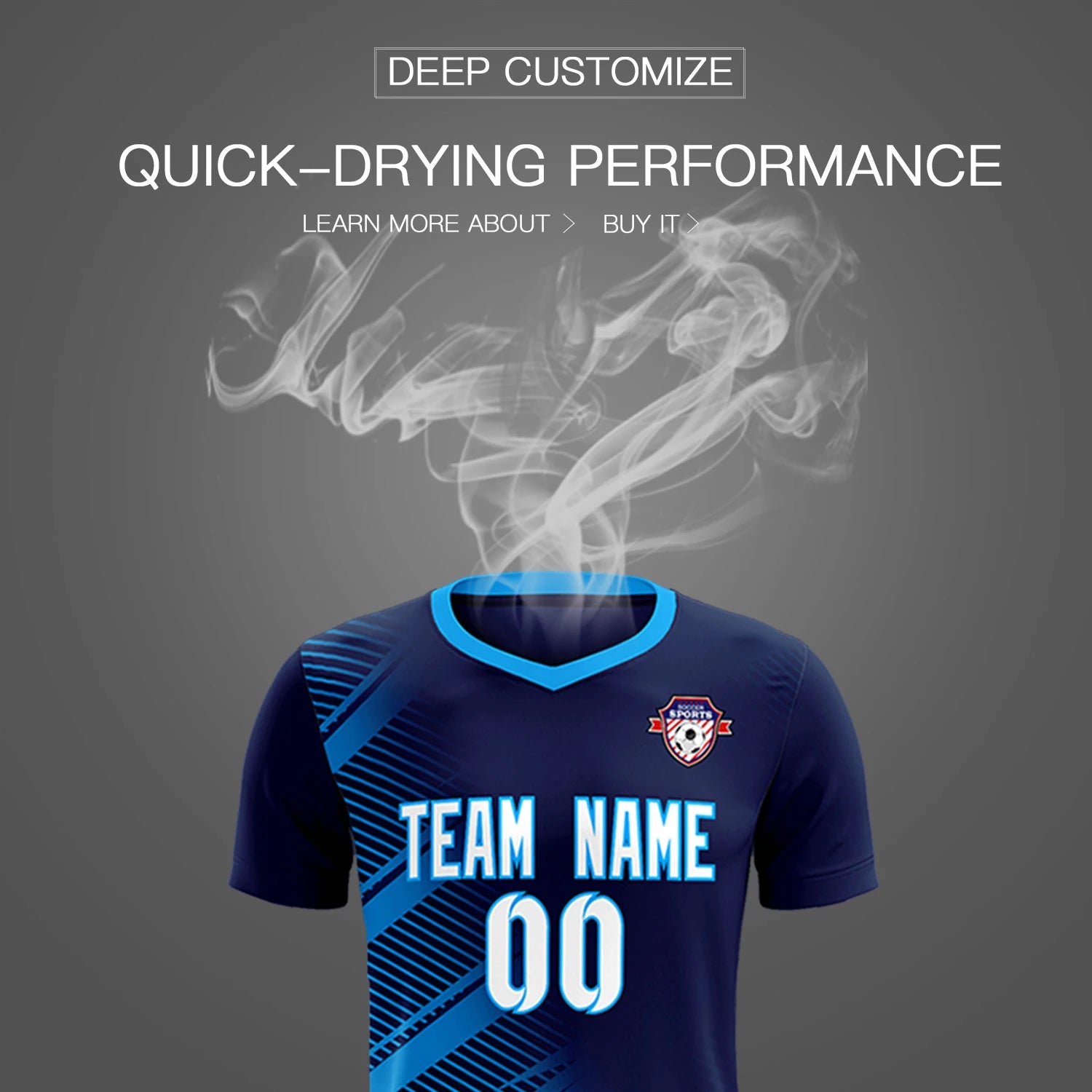 Custom Navy Powder Blue Casual Printing Sportswear Soccer Sets Jersey