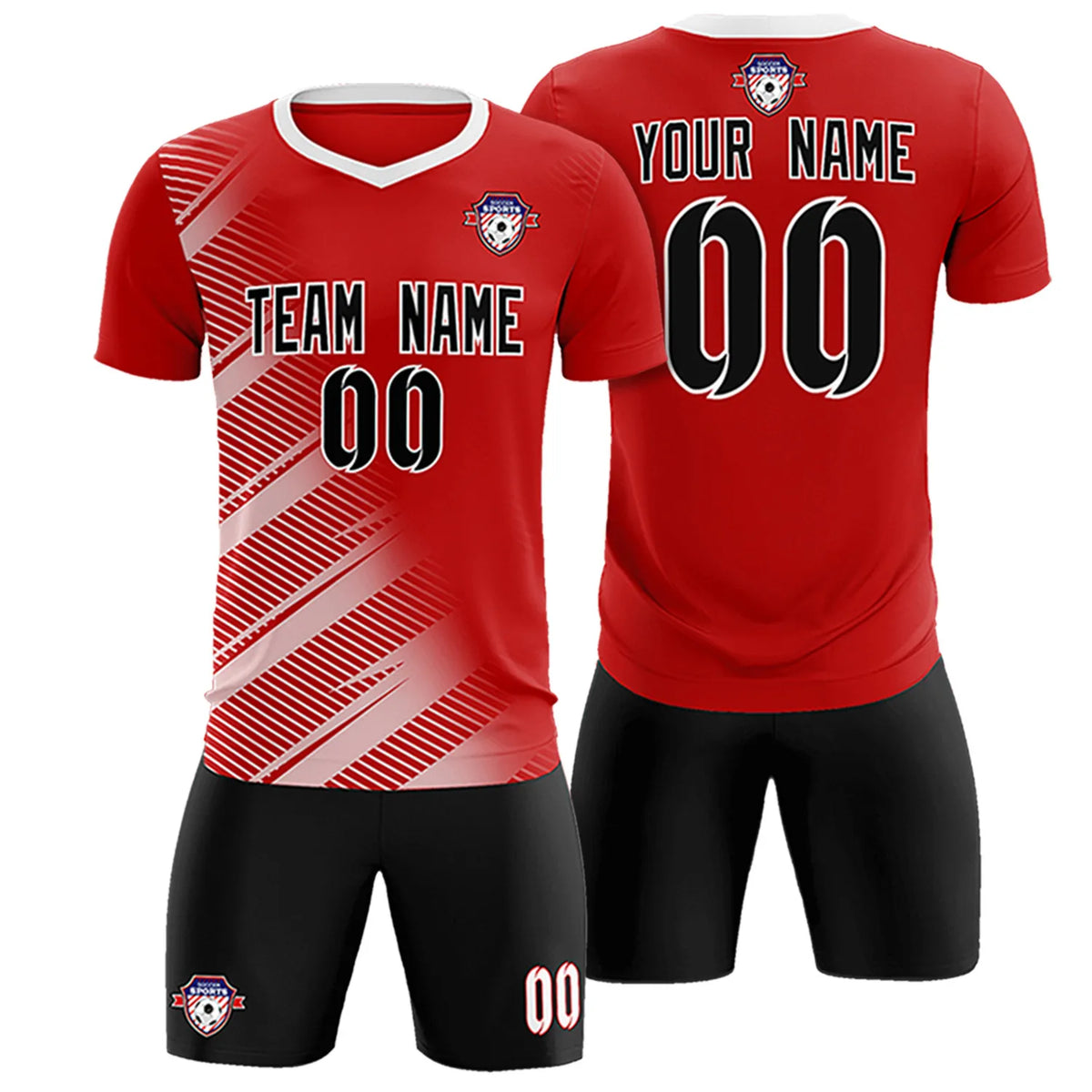 Custom Red White Casual Printing Sportswear Soccer Sets Jersey