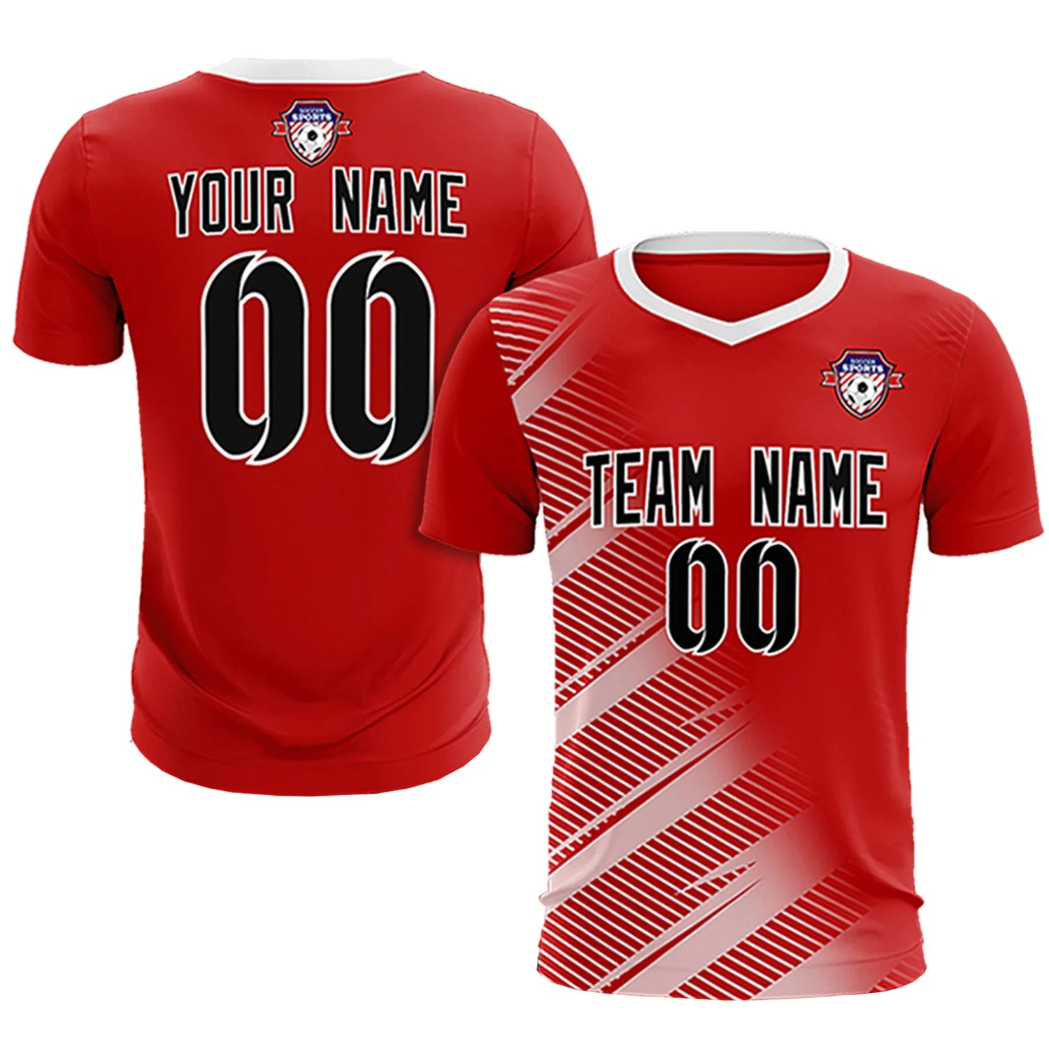 Custom Red White Casual Printing Sportswear Soccer Sets Jersey
