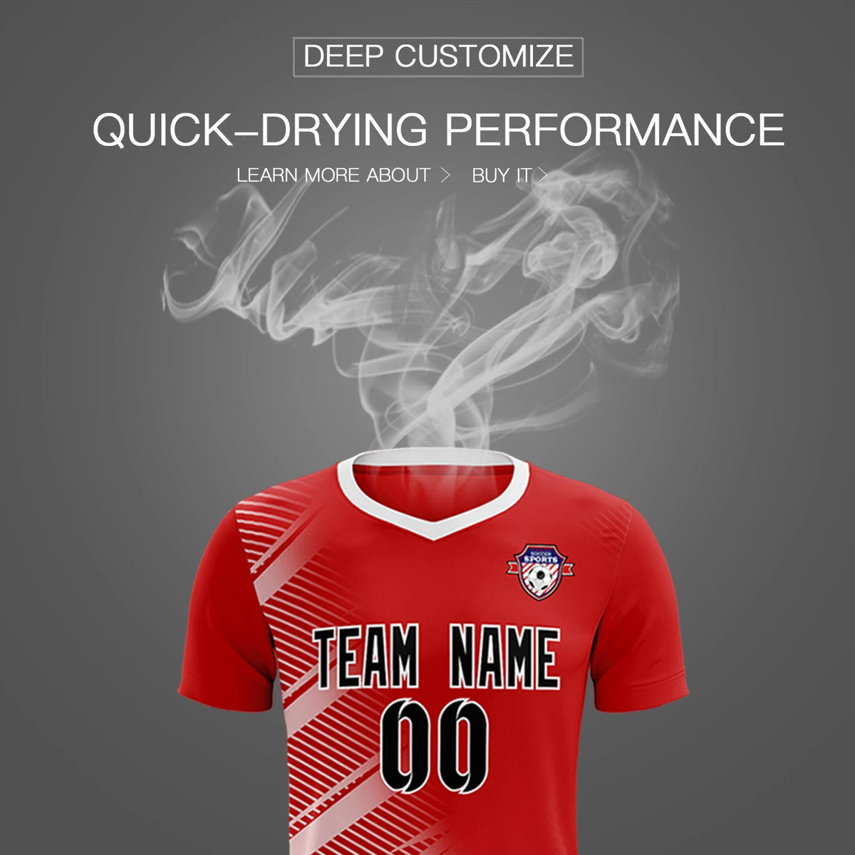Custom Red White Casual Printing Sportswear Soccer Sets Jersey