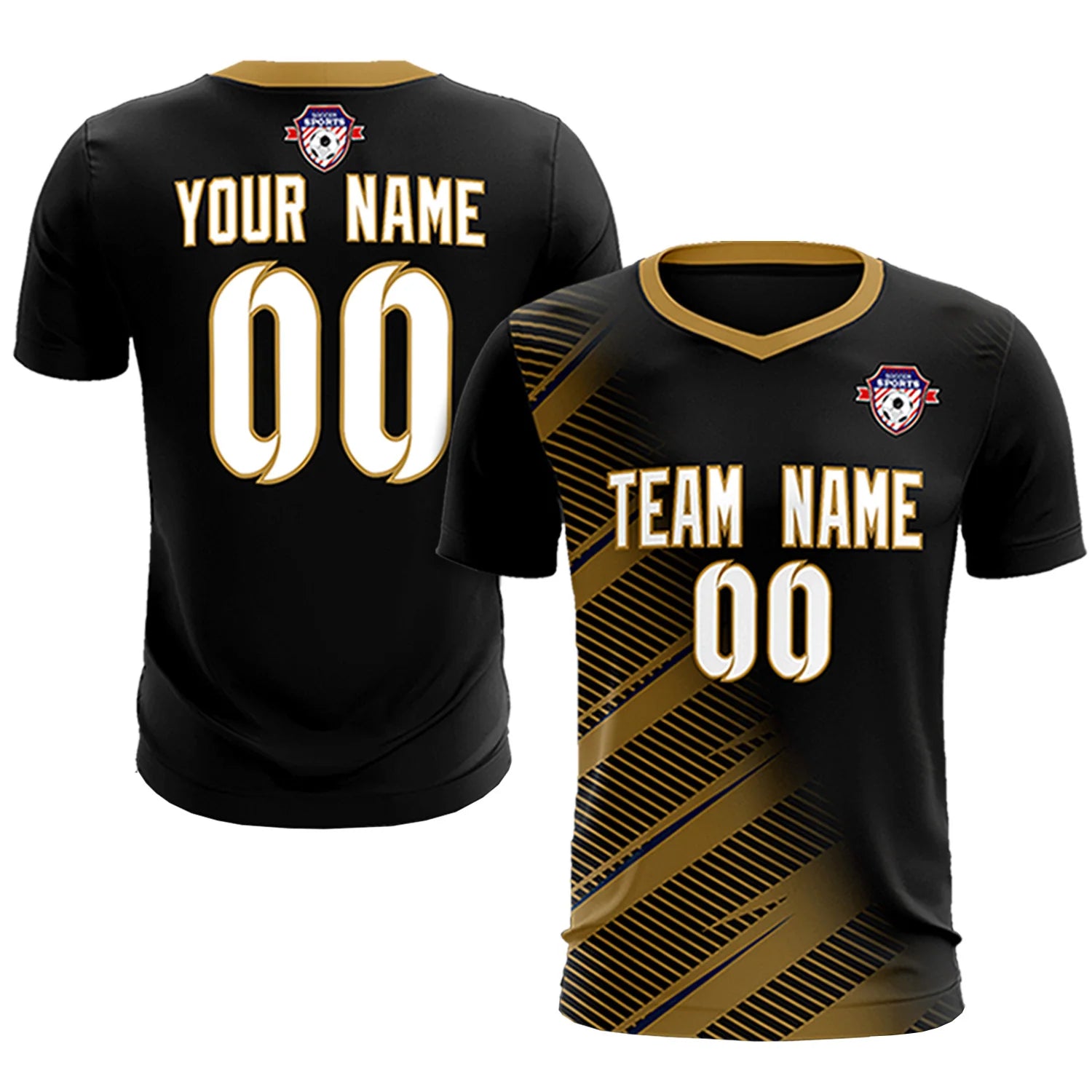 Custom Black Old Gold Casual Printing Sportswear Soccer Sets Jersey