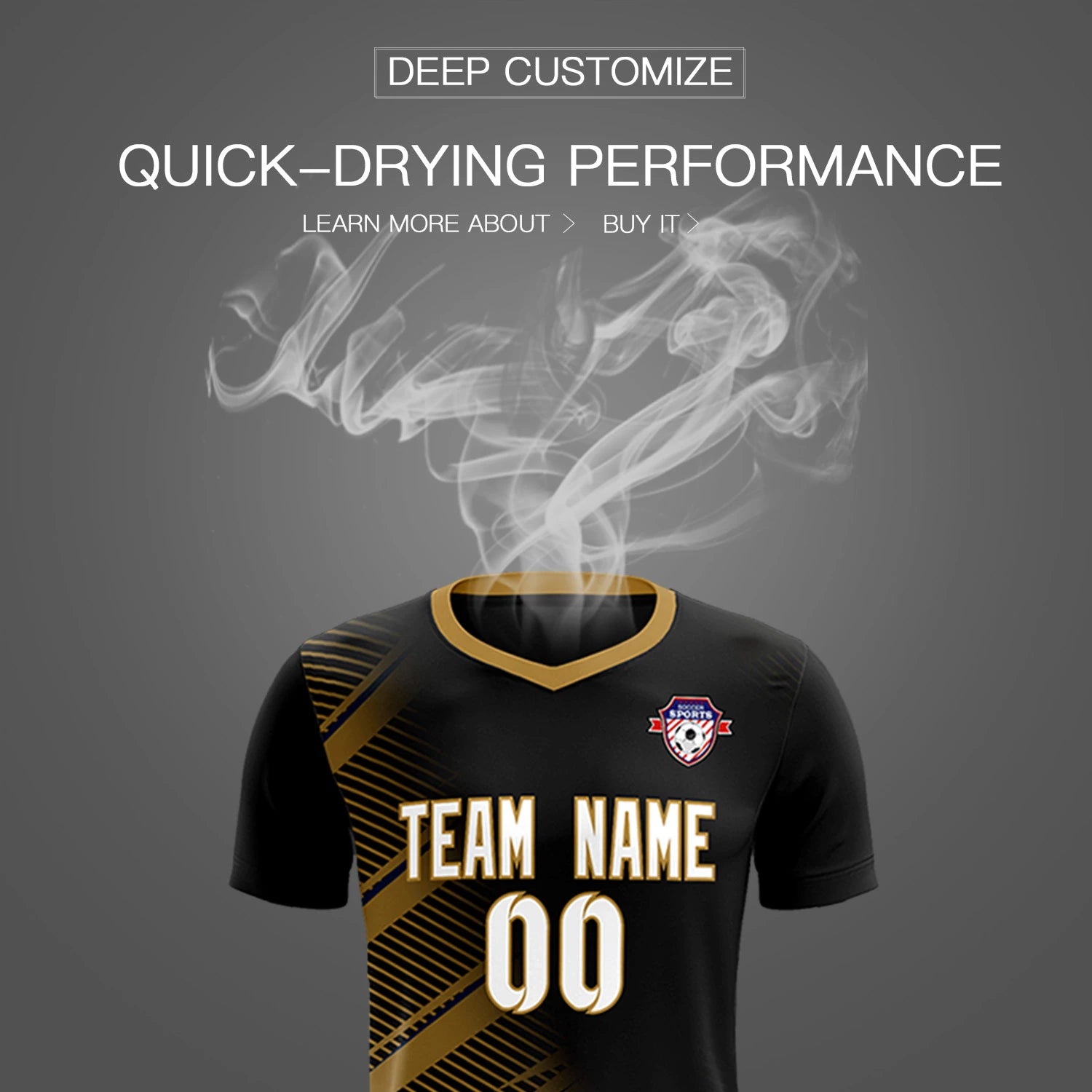 Custom Black Old Gold Casual Printing Sportswear Soccer Sets Jersey