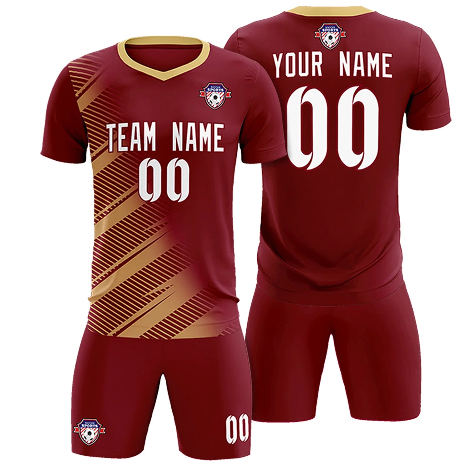 Custom Crimson Khaki Casual Printing Sportswear Soccer Sets Jersey