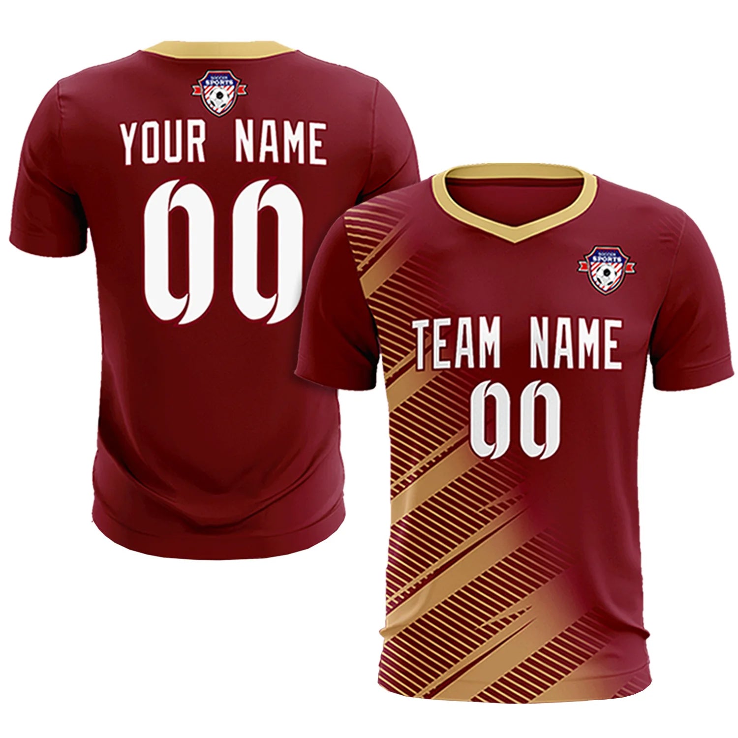 Custom Crimson Khaki Casual Printing Sportswear Soccer Sets Jersey