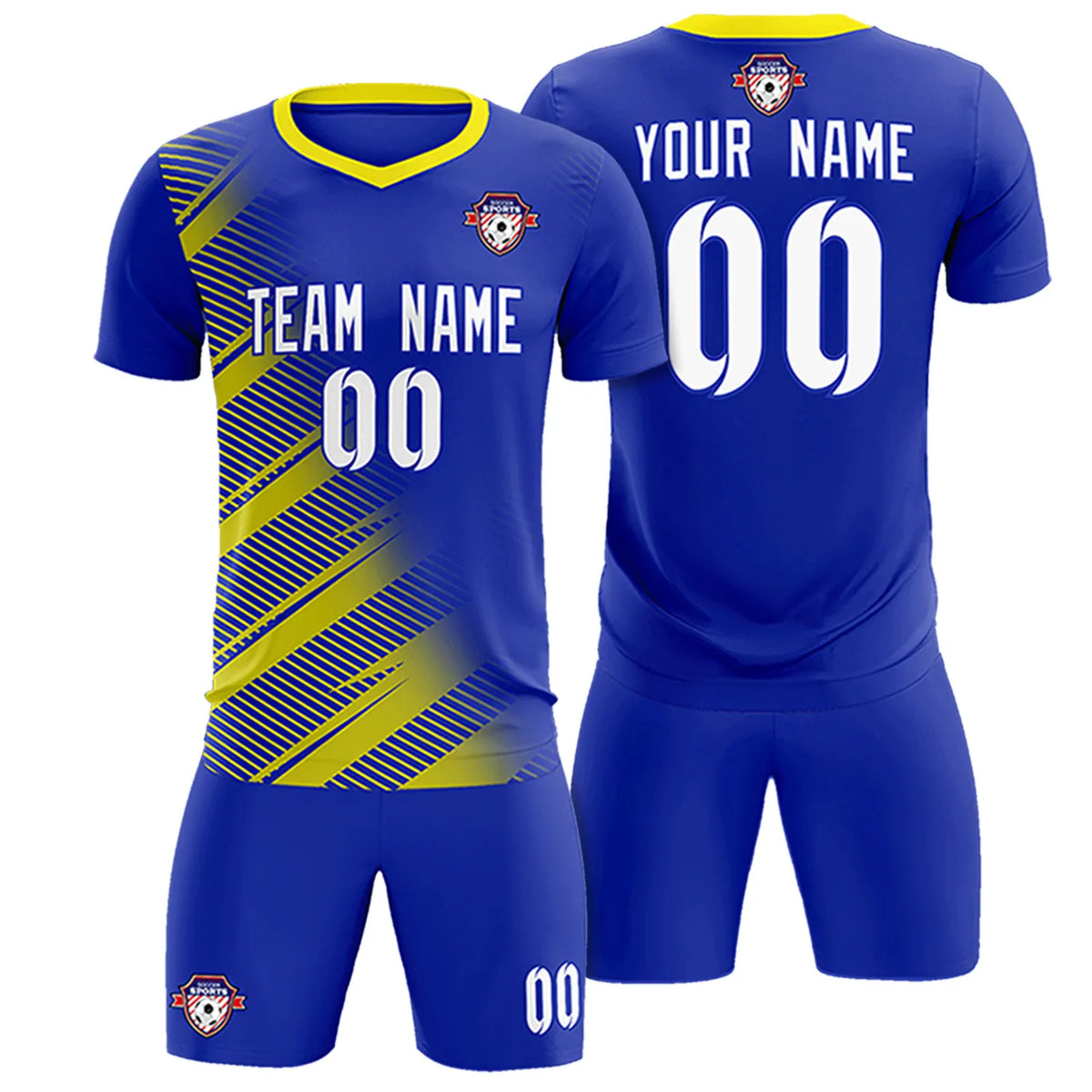 Custom Royal Blue Gold01 Casual Printing Sportswear Soccer Sets Jersey