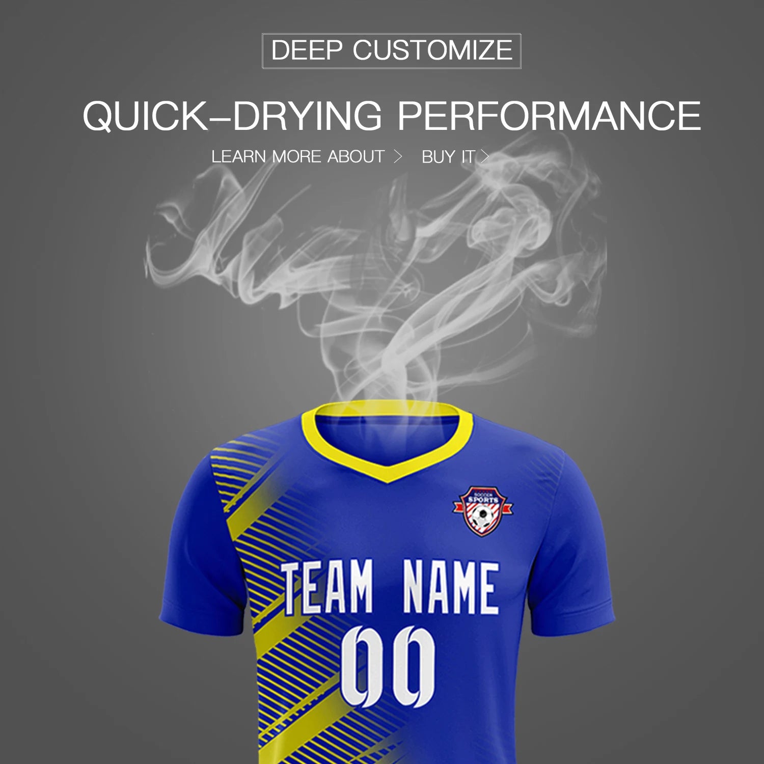 Custom Royal Blue Gold01 Casual Printing Sportswear Soccer Sets Jersey