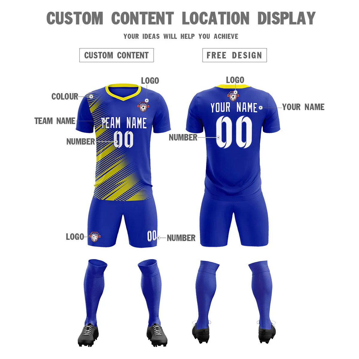 Custom Royal Blue Gold01 Casual Printing Sportswear Soccer Sets Jersey