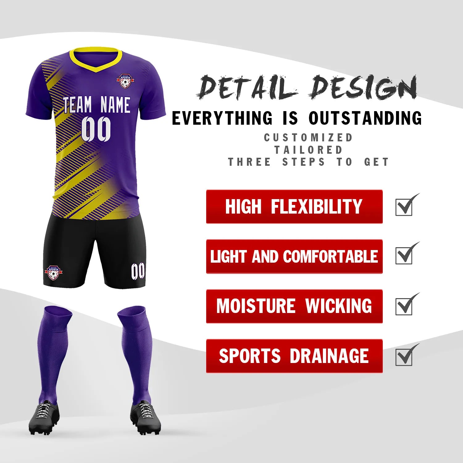 Custom Purple Gold01 Casual Printing Sportswear Soccer Sets Jersey