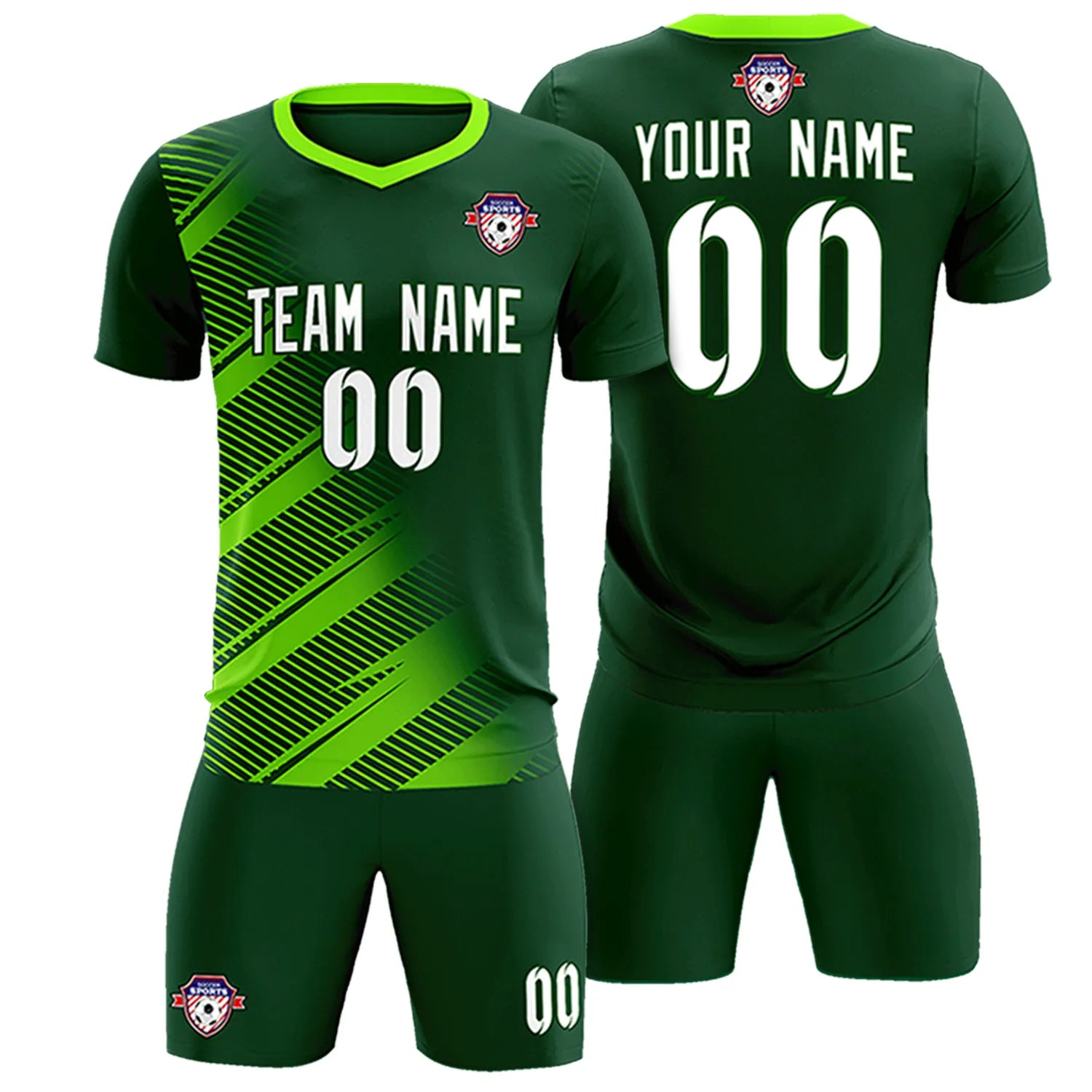 Custom Green Neon Green Casual Printing Sportswear Soccer Sets Jersey