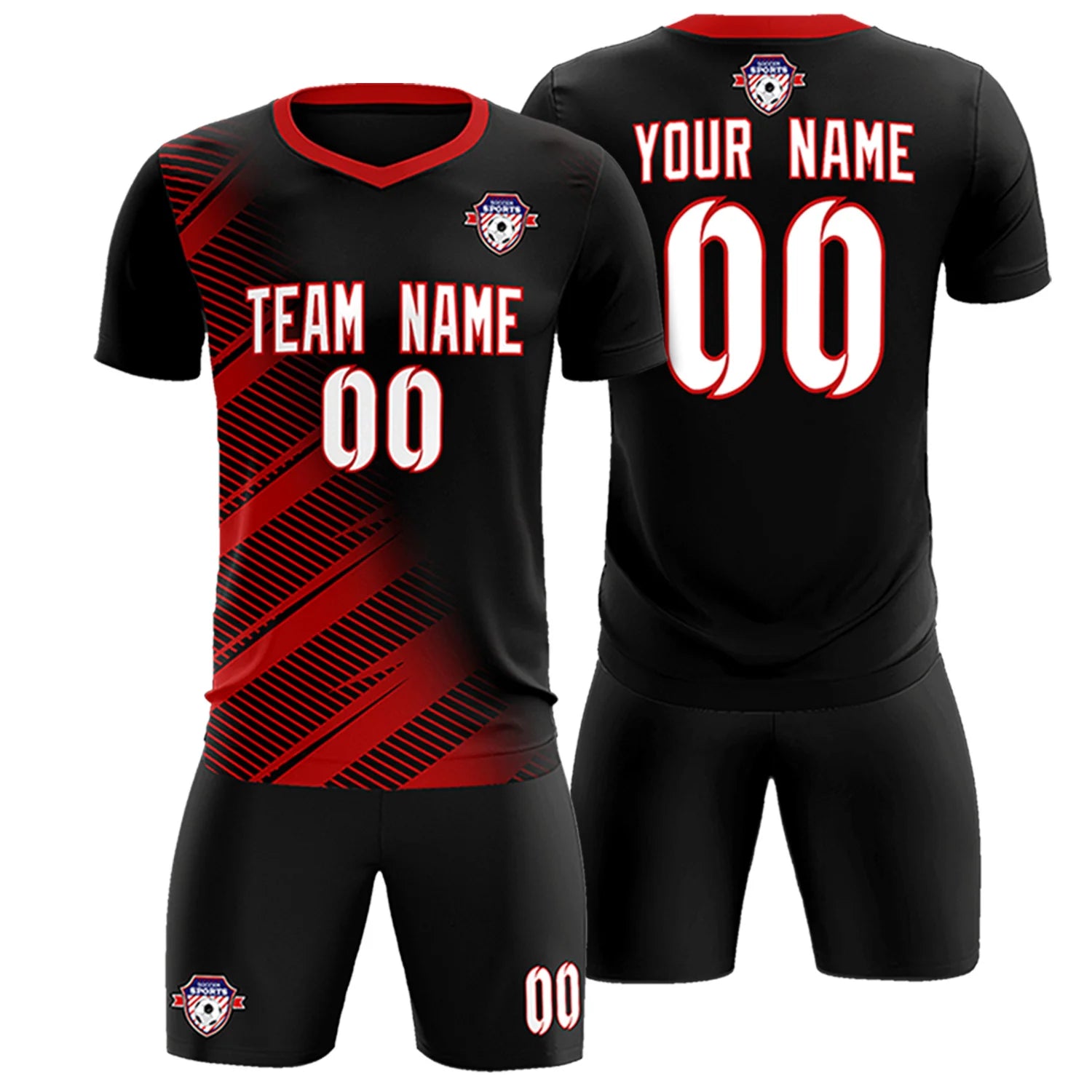 Custom Black Red Casual Printing Sportswear Soccer Sets Jersey