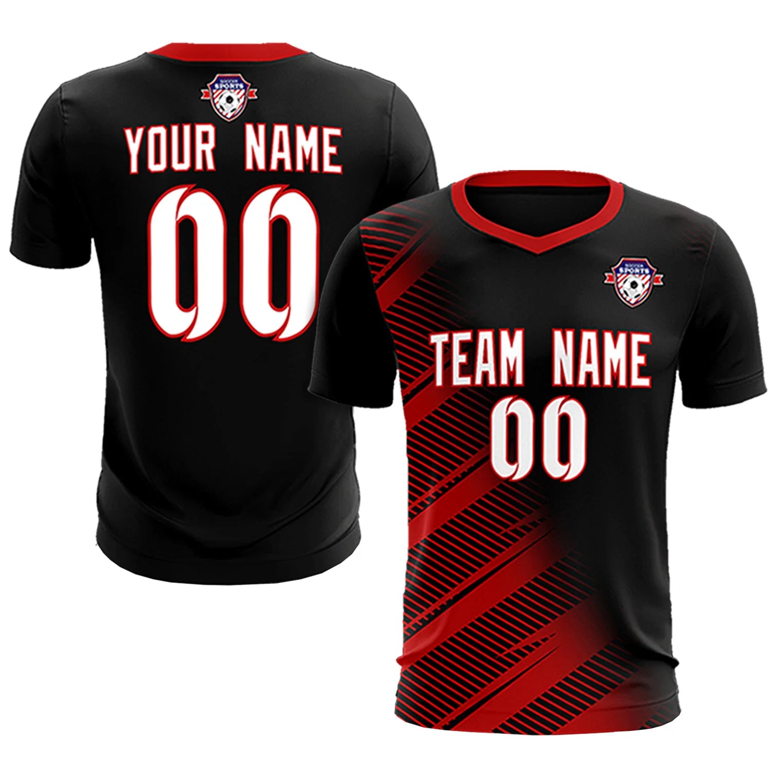 Custom Black Red Casual Printing Sportswear Soccer Sets Jersey